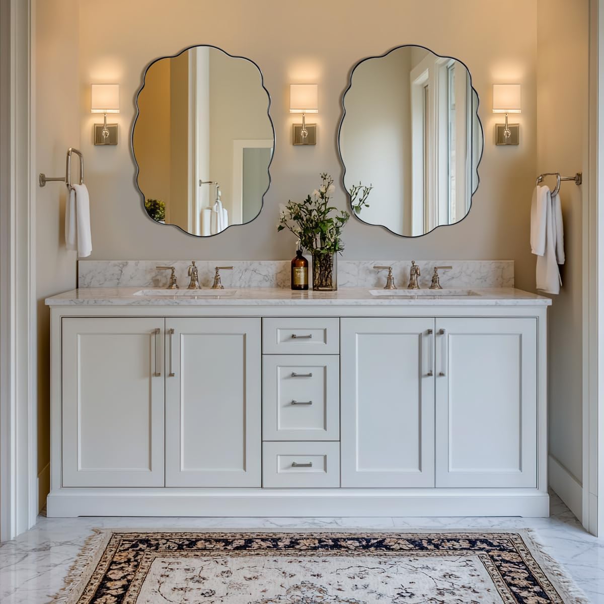 ANDY STAR Brushed Nickel Mirror Scalloped Edge - Modern Bathroom Wall Mirror 22x30 Inch, Corrosion Resistant, Easy Clean SUS Frame