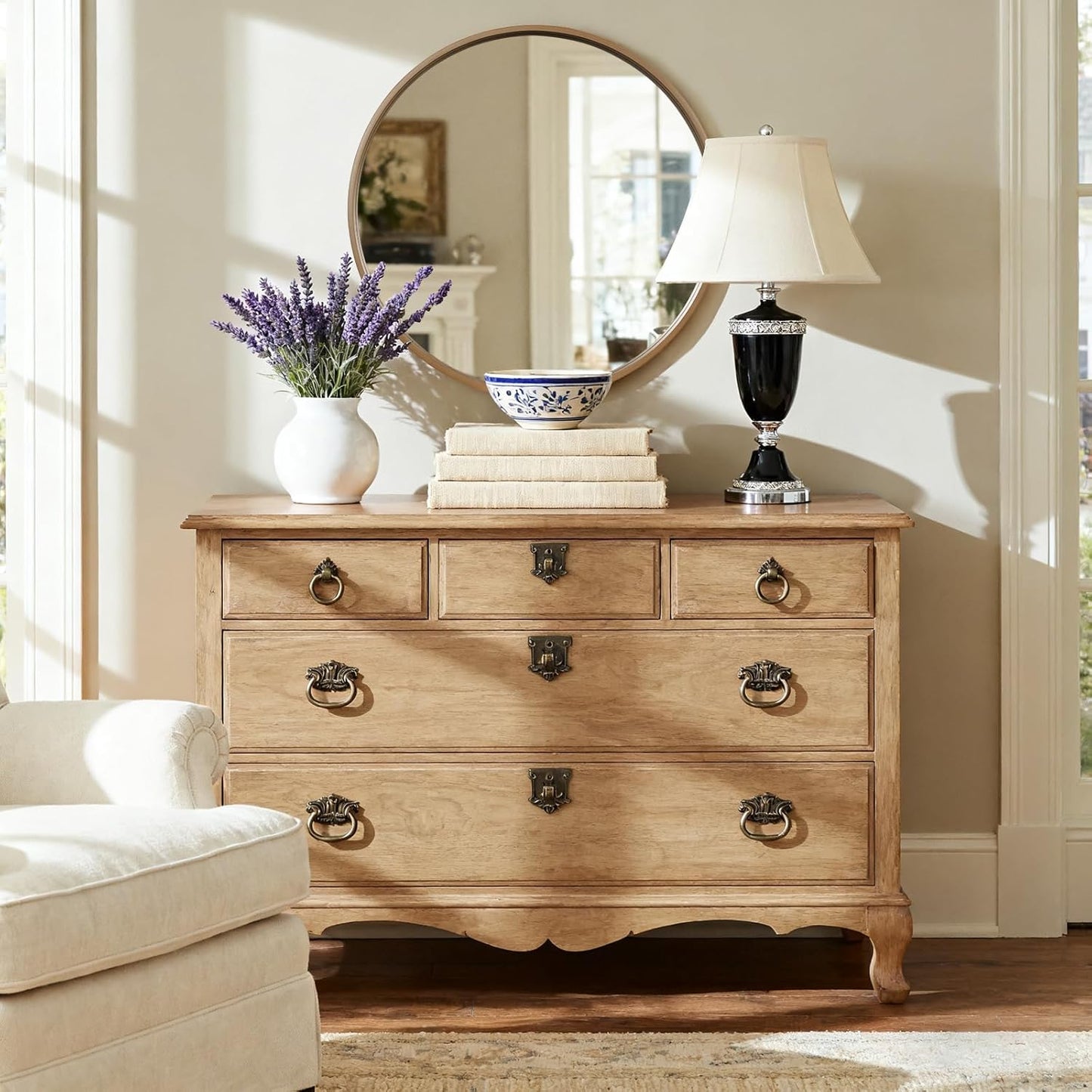 HOMECOOKIN Round Wood Mirror 28 inch Circle Wall Mirror for Bathroom, Vanity, Entryway, Living Room Decor, Natural Boho Accent