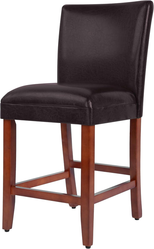 Homepop Home Decor | Classic Counter Height Bar Stools | Faux Leather 24 Inch Bar Stools | Decorative Home Furniture (Brown Faux)