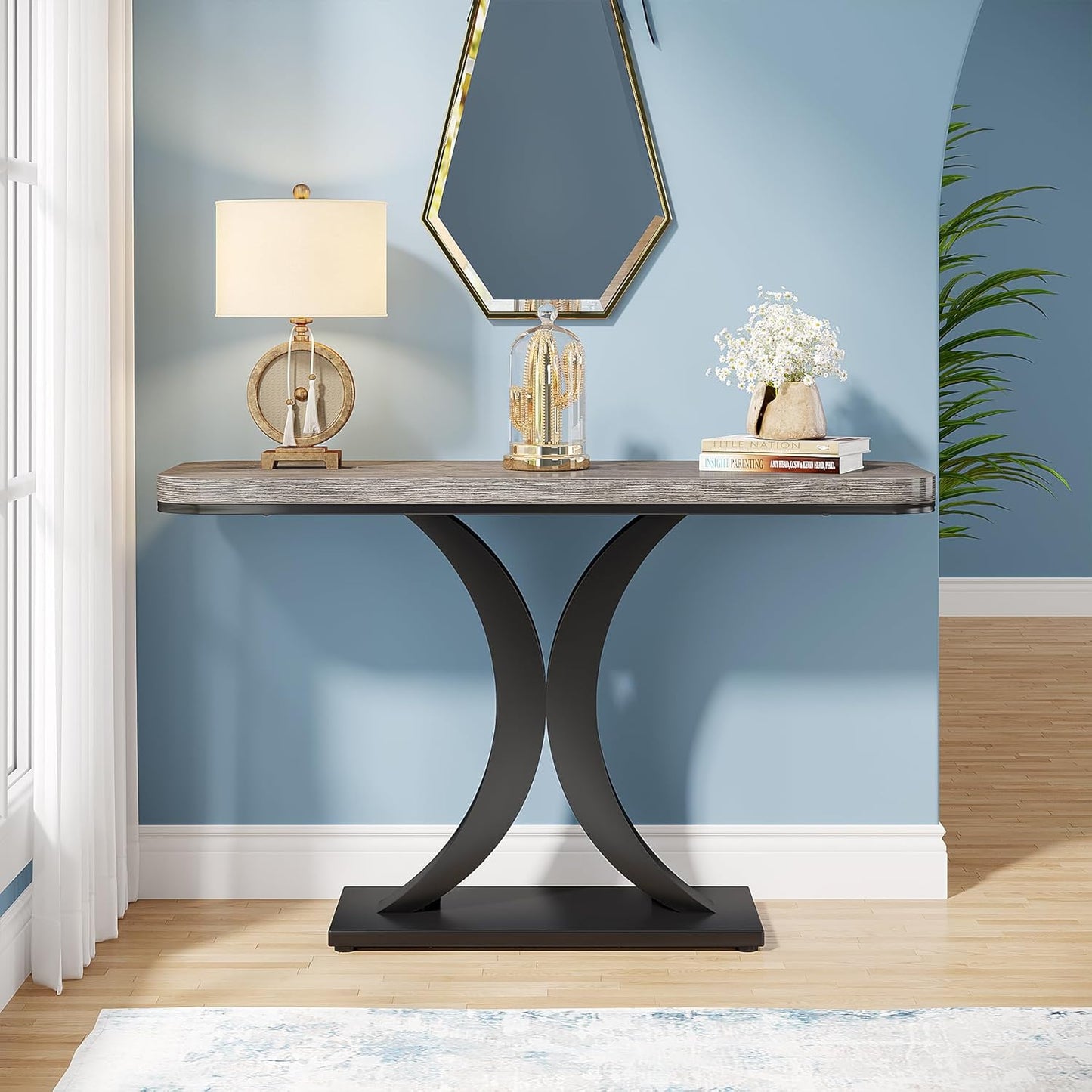 LITTLE TREE Industrial Entryway Console Table, Compact Foyer Hallway Accent Table for Small Space