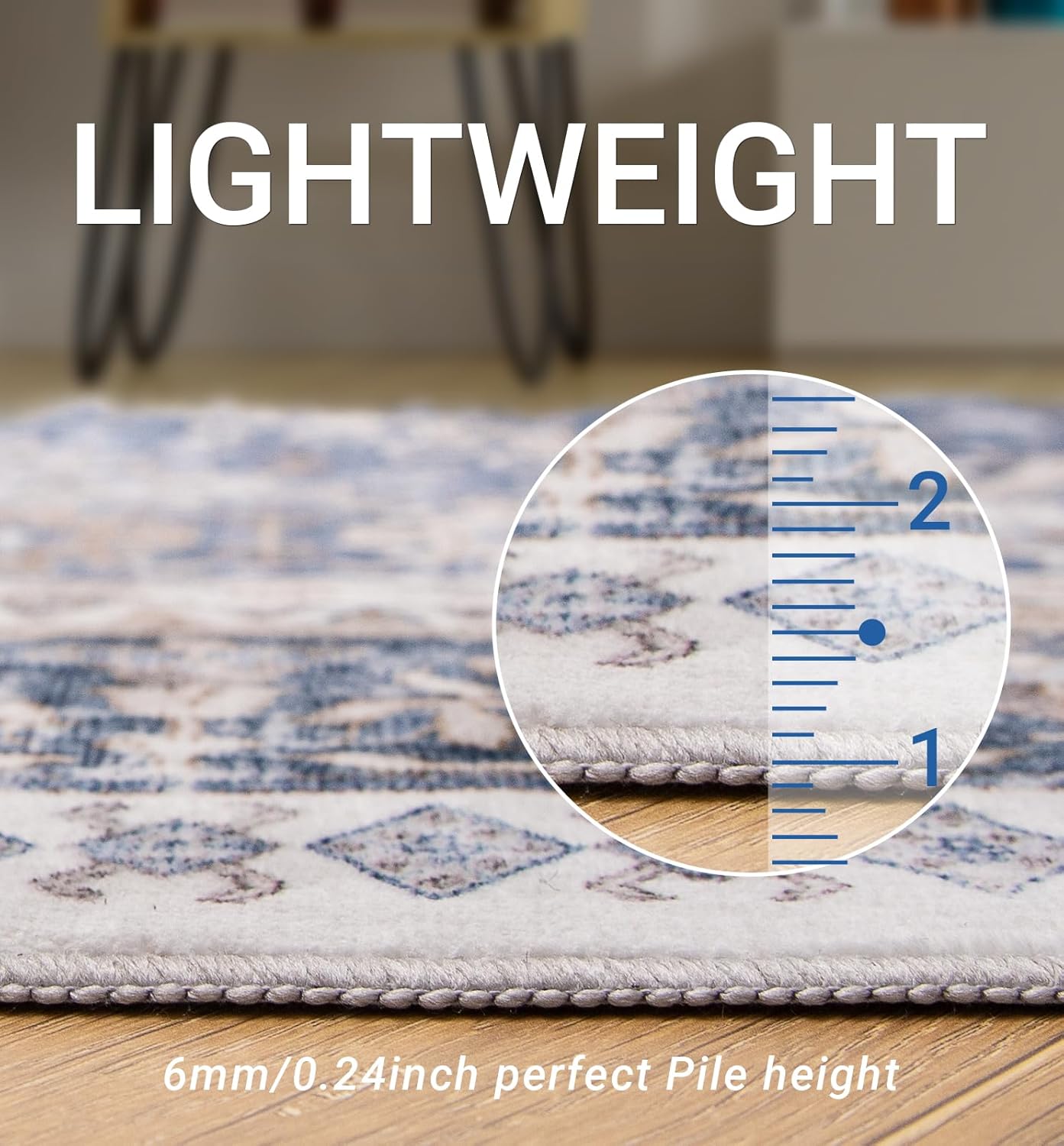 zesthome 5x7 Area Rugs - Ultra-Thin Washble Rug, Stain Resistant Anti Slip Backing Rugs for Living Room,Bedroom, Vintage Home Decor Area Rug (Blue/Beige,5'x7')