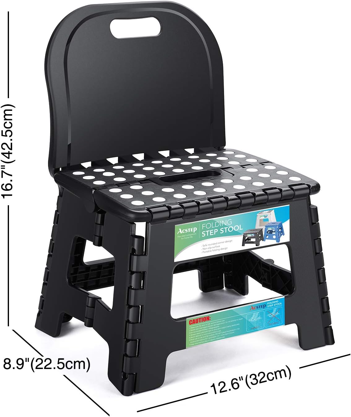 ACSTEP Folding Kids Step Stool with Back Support for Kids,9" Plastic Kids Chair for Outdoor or Indoor Kitchen Step Stools and Bathroom Stool for Toddlers Boys Girls