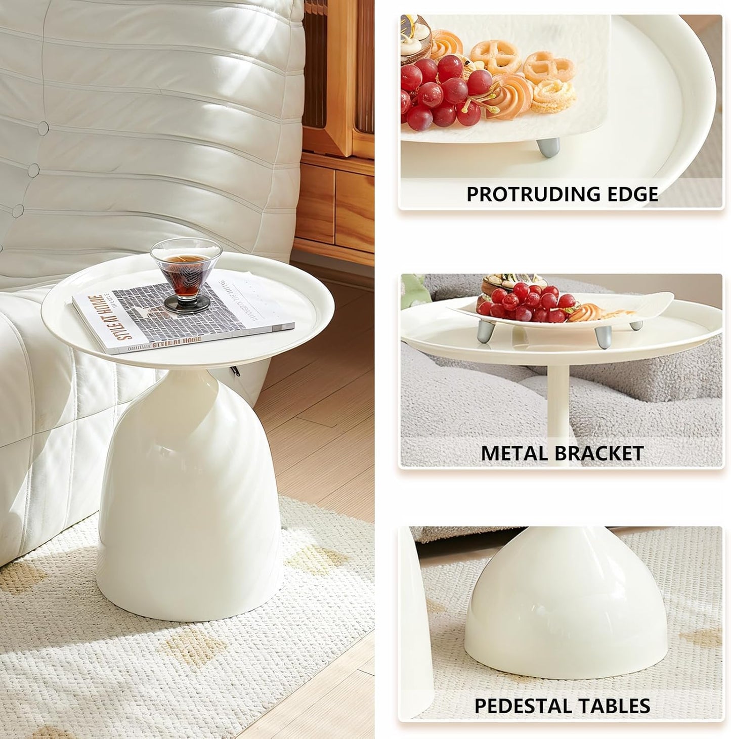 Kelligo Side Table Set of 2, Round Side Table with Screw Connections, Small End Tables for Narrow Areas, Small Tables for Living Rooms, Bedrooms, Cafeterias and Outdoors, White