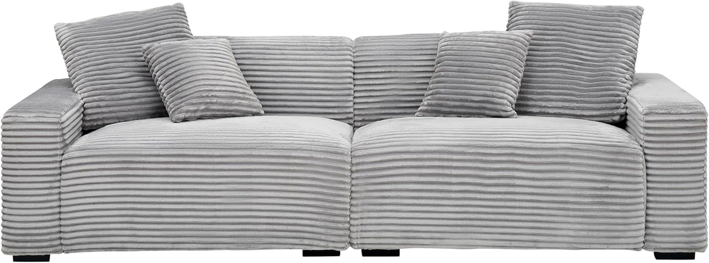 Ball & Cast 104" Modular Sectional Sofa,Comfy Loveseat Couch with 4 Pillows,Corduroy Fabric Upholstered Couches W/Deep Seat and Armrest,4 Seater Sectional Sofa for Living Room,Apartment,Gray