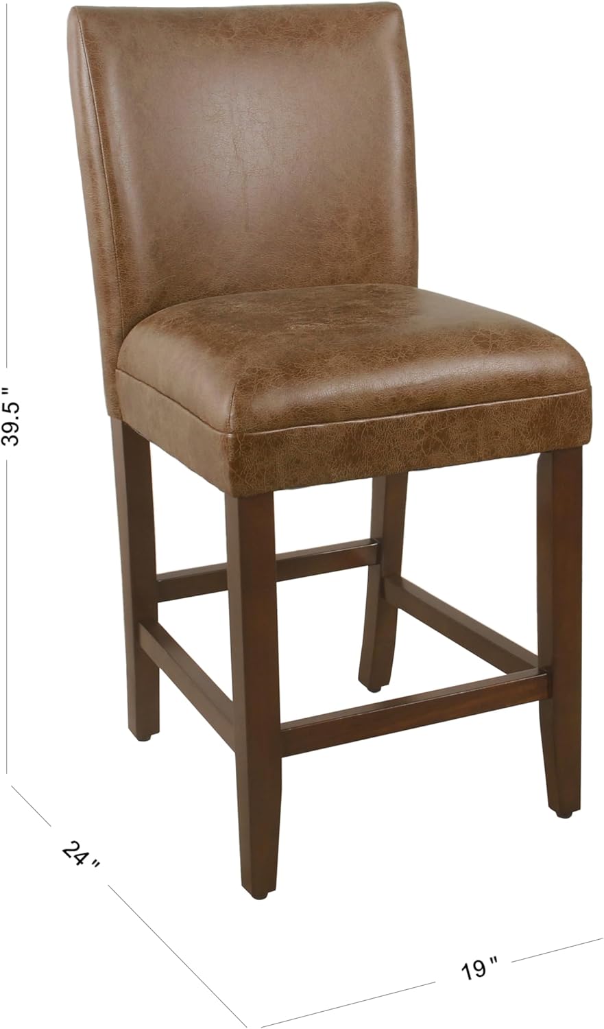 HomePop by Kinfine Fabric Upholstered Parsons Leatherette Counter Height Barstool Chair - 24-Inch, Distressed Brown Faux Leather(Single Pack)