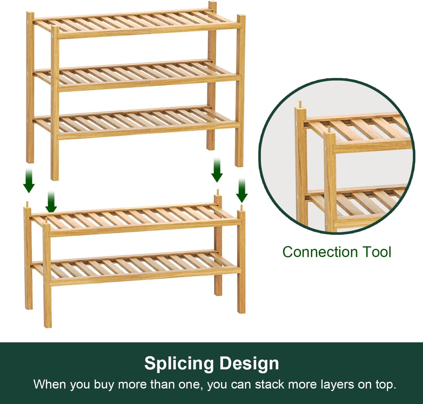 Shoe Rack 3-Tier Organizer-Stackable Storage Shelf with Multi-Function Combinations-Free Standing Bamboo Shoe Racks for Closet,Entryway,Hallway,Bathroom,Living Room Shoe Organization (Natural,3-Tier)