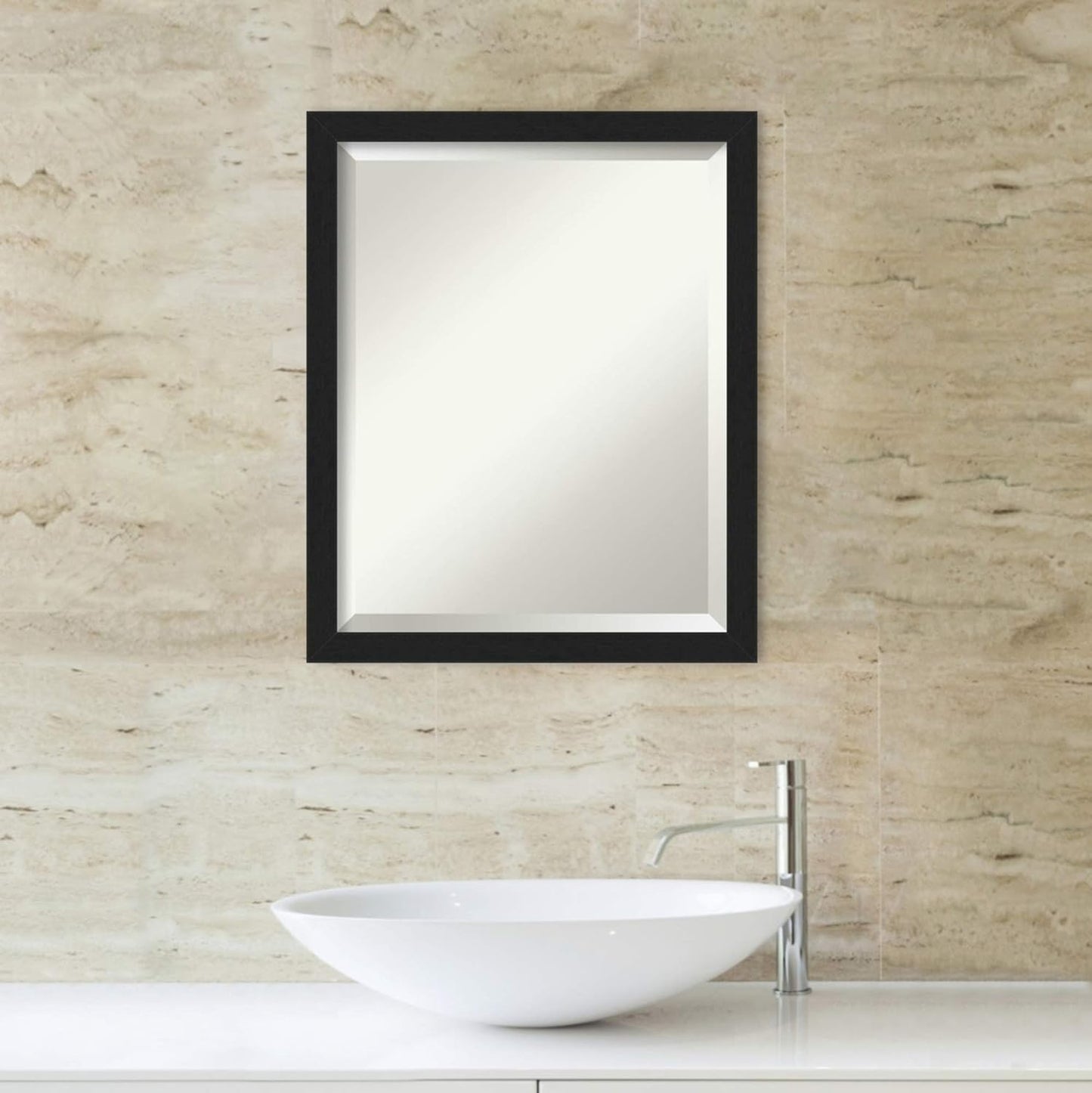 Amanti Art Black Bathroom Mirror for Over Sink, 22x18 Grace Brushed Metallic Black Narrow Rectangle Vanity Mirror, Small Modern Frame, Hangs Horizonally and Vertically, Bathroom Wall Decor