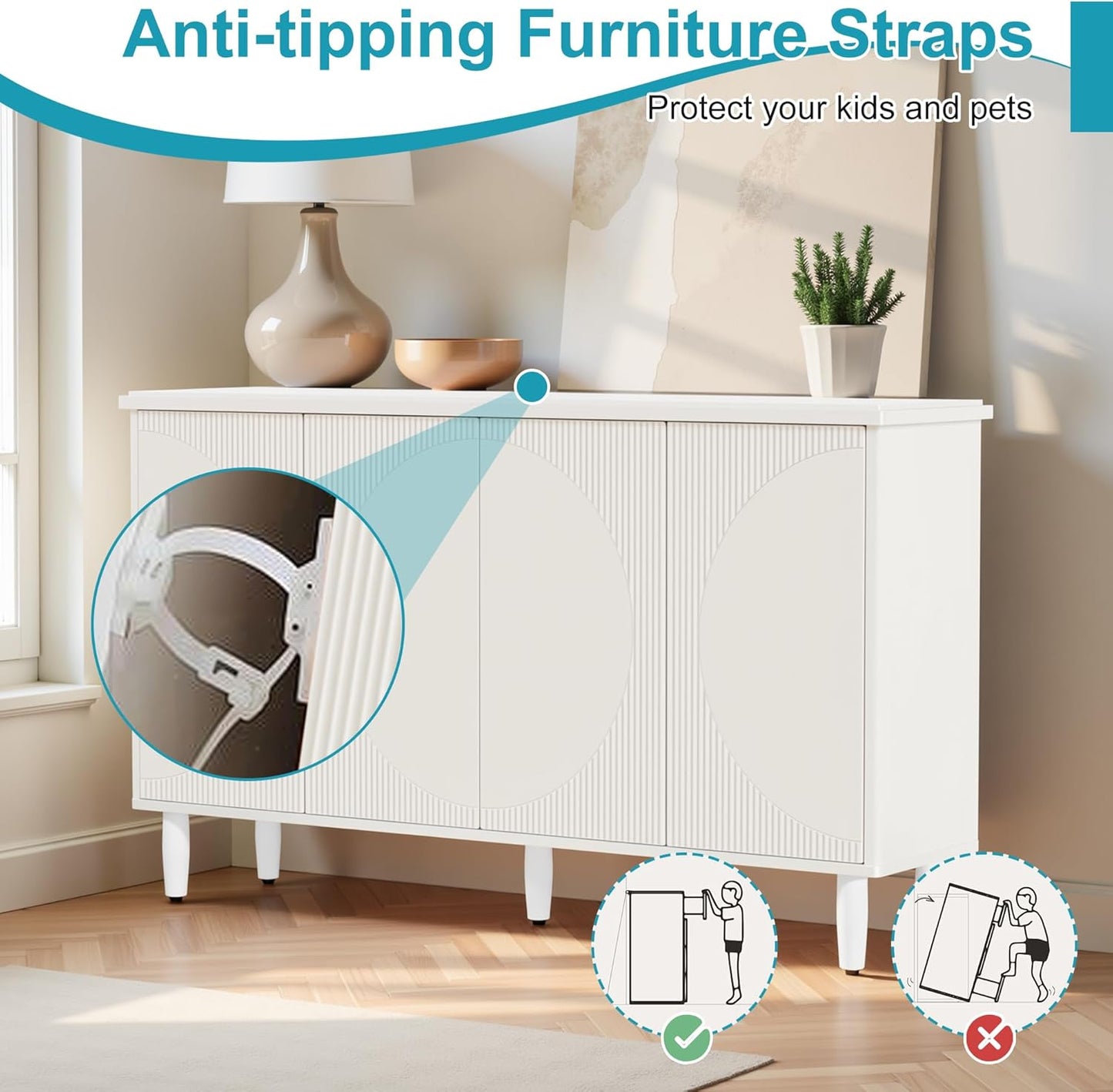 59.4" Sideboard Buffet Cabinet with Storage, Kitchen Buffet Storage Cabinet with Doors & Shelves, Modern Sideboard for Living Room, Kitchen, Hallway, White