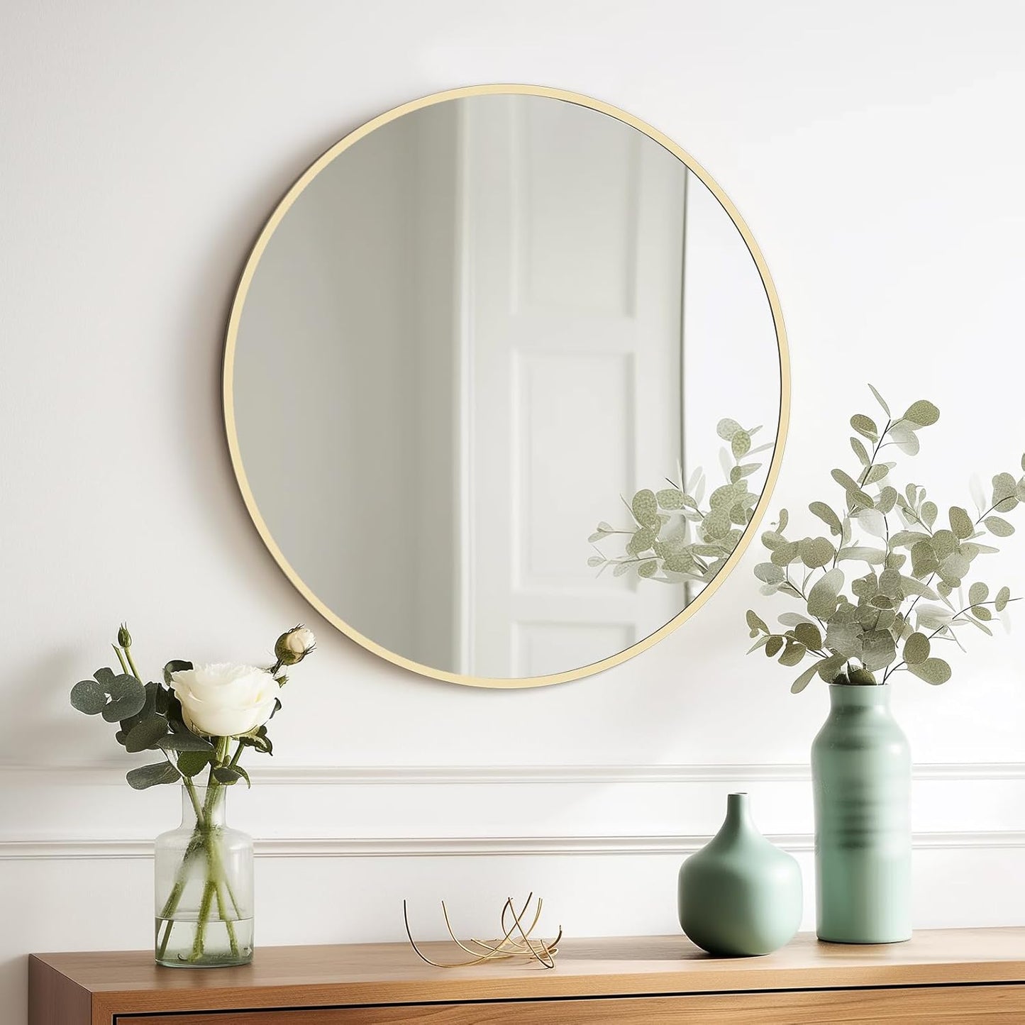 HOMECOOKIN Round Wall Mirror 20" Gold Circle Mirror for Bathroom with Metal Framed, Round Gold Mirror for Wall Decor, Vanity, Entryway Living Room