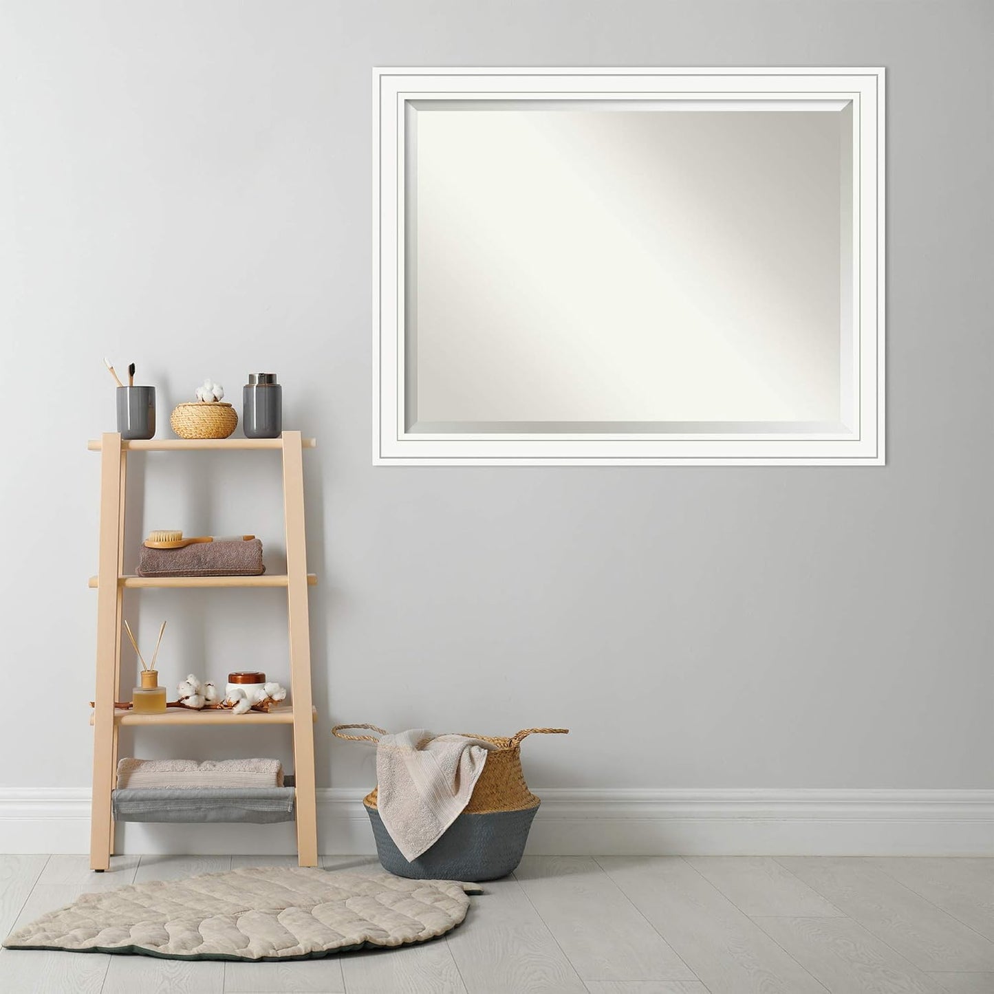 Amanti Art White Bathroom Mirror for Over Sink, 35x45 Craftsman White Rectangle Vanity Mirror, X-Large Casual Wood Frame, Hangs Horizonally and Vertically, Bathroom Wall Decor, Beveled Edge from WI