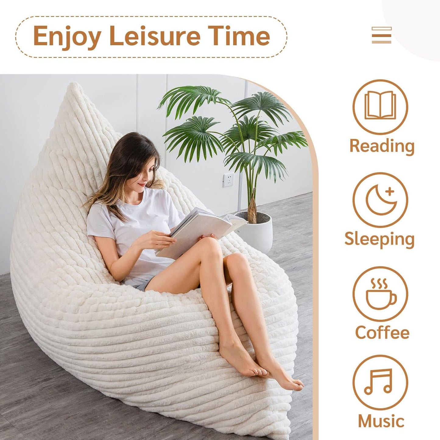 BYBYME 3 in 1 Bean Bag Chairs, Bean Bag Bed for Adults High-Density Foam Filling, Convertible Sofa Bed Faux Fur, Giant Bean Bag Chairs for Adults