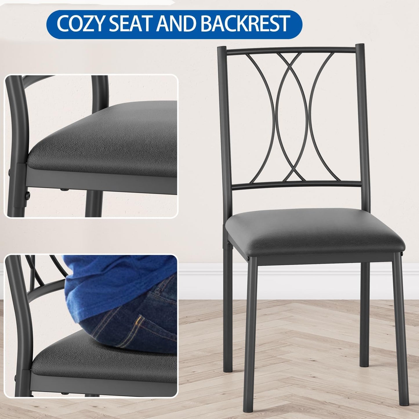 GarveeHome Small Dining Table Set for 2, Square Table and Chairs Set of 2, 3 Piece Kitchen Table Set of 2 with Upholstered Chairs, Dinner Table Set for 2 for Small Spaces, Apartment, Rustic Gray