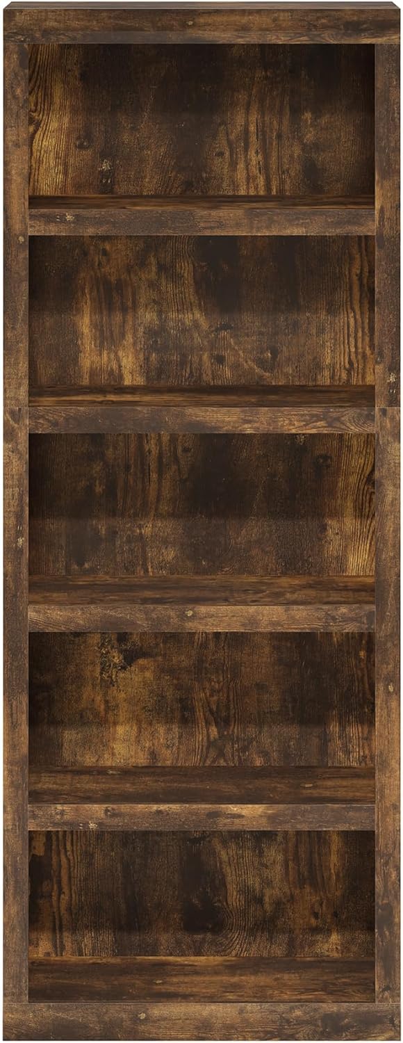 Furinno Rail 5-Tier Open Shelf Bookcase with Classic Style Edges, Amber Pine