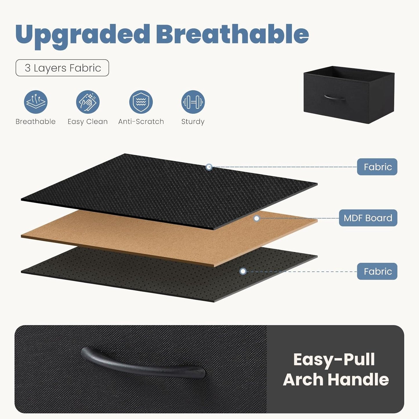 DUMOS Dresser for Bedroom, Chest of Drawers, Closet Storage with 7 Drawers, Cloth Dresser Clothes Organizers Tower with Fabric Bins, Metal Frame, Wood Tabletop for Nursery, Guest Room, Living Room