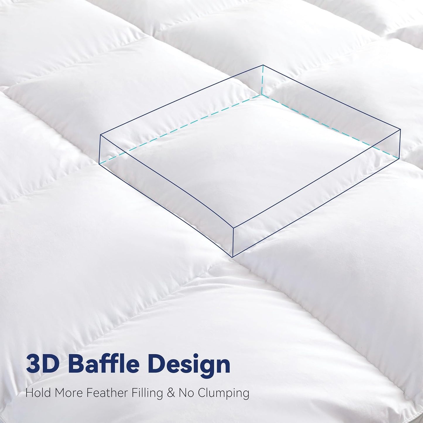 3 Inch White Goose Feather Mattress Topper,Queen Feather Bed Topper,Mattress Cover with Straps,Ultra Soft Pillowtop,100% Organic Cotton Fabric(60”x80”)