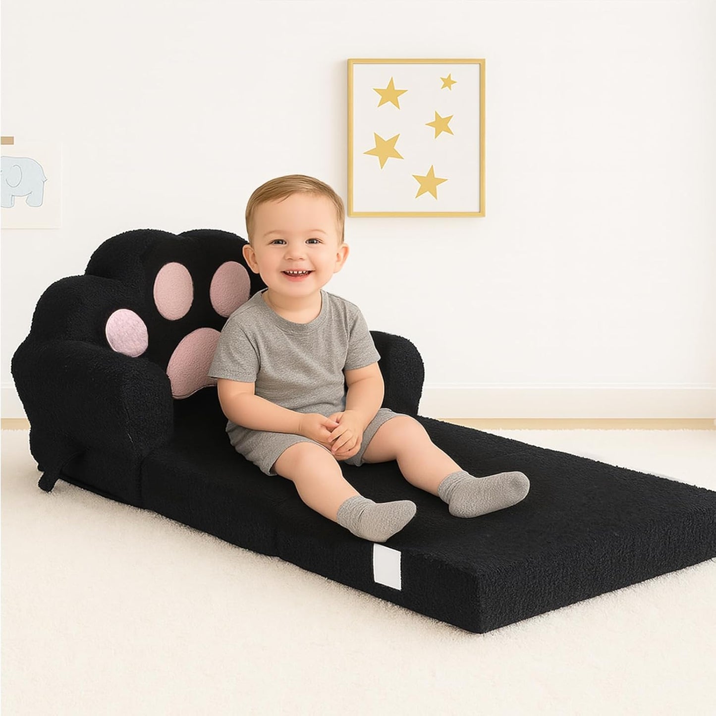 MONKISS Cat Paw Kids Couch, Toddler Chairs Comfy, Toddler Couch Bed Fold Out, Baby Lounge Chair, Birthday Gift for Girls, 1-4 Years Old, SF06, Black