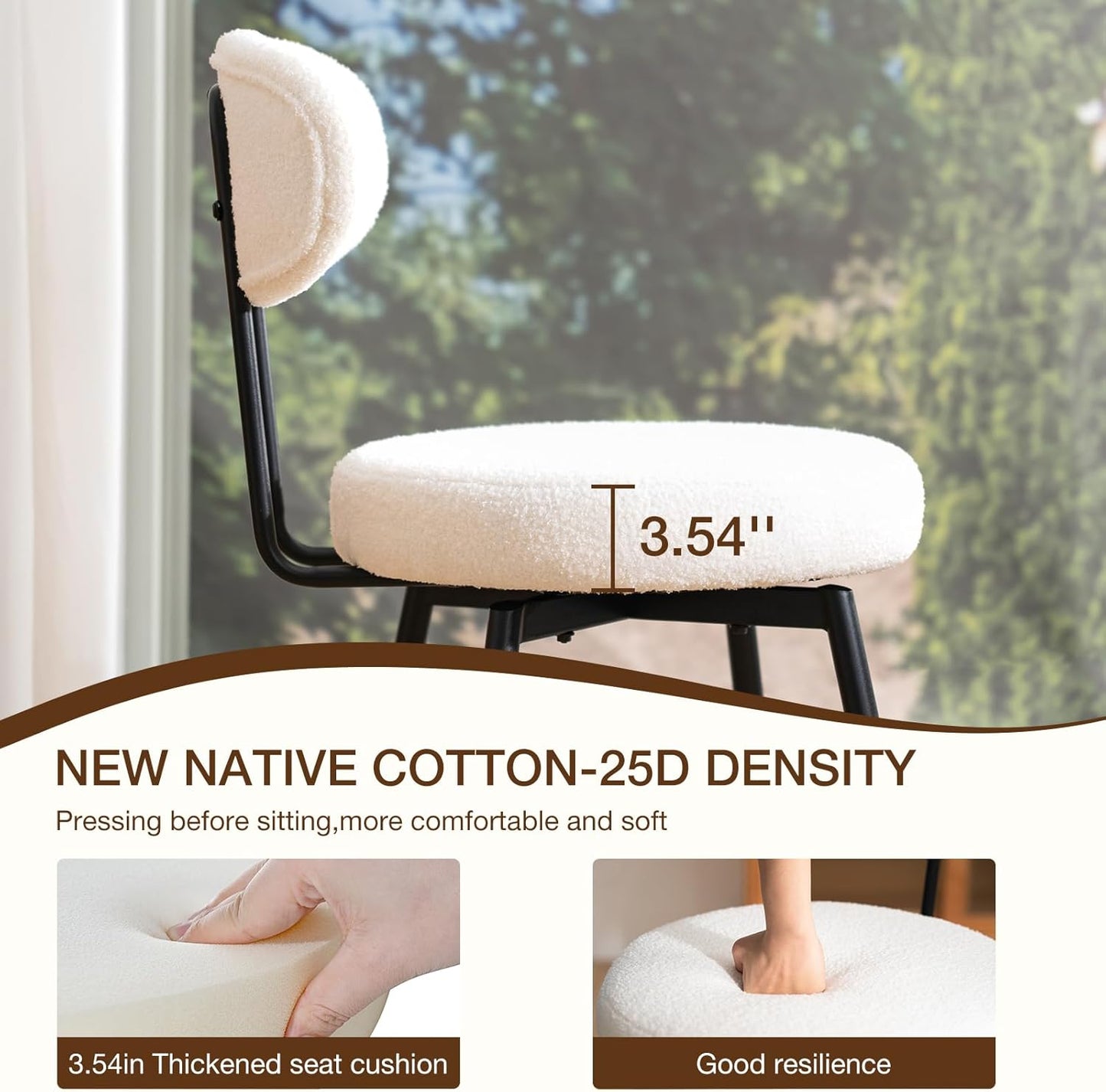 HOMMPA Counter Height Swivel Bar Stools Set of 2 Boucle Barstools 26'' Upholstered Modern Counter Barstools with Back Metal Legs Bar Stools Chairs for Kitchen Counter Island White