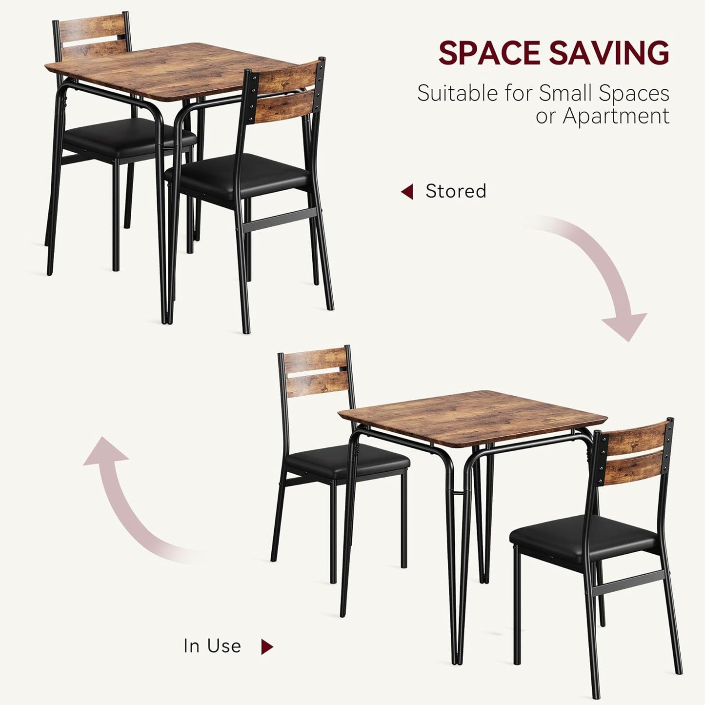 Dining Table for 2, Small Table and Chairs Set of 2, Square Dinette Set for 2, 3 Piece Kitchen & Dining Room Sets for Small Space (Vintage, Table with 2 Upholstered Chairs)