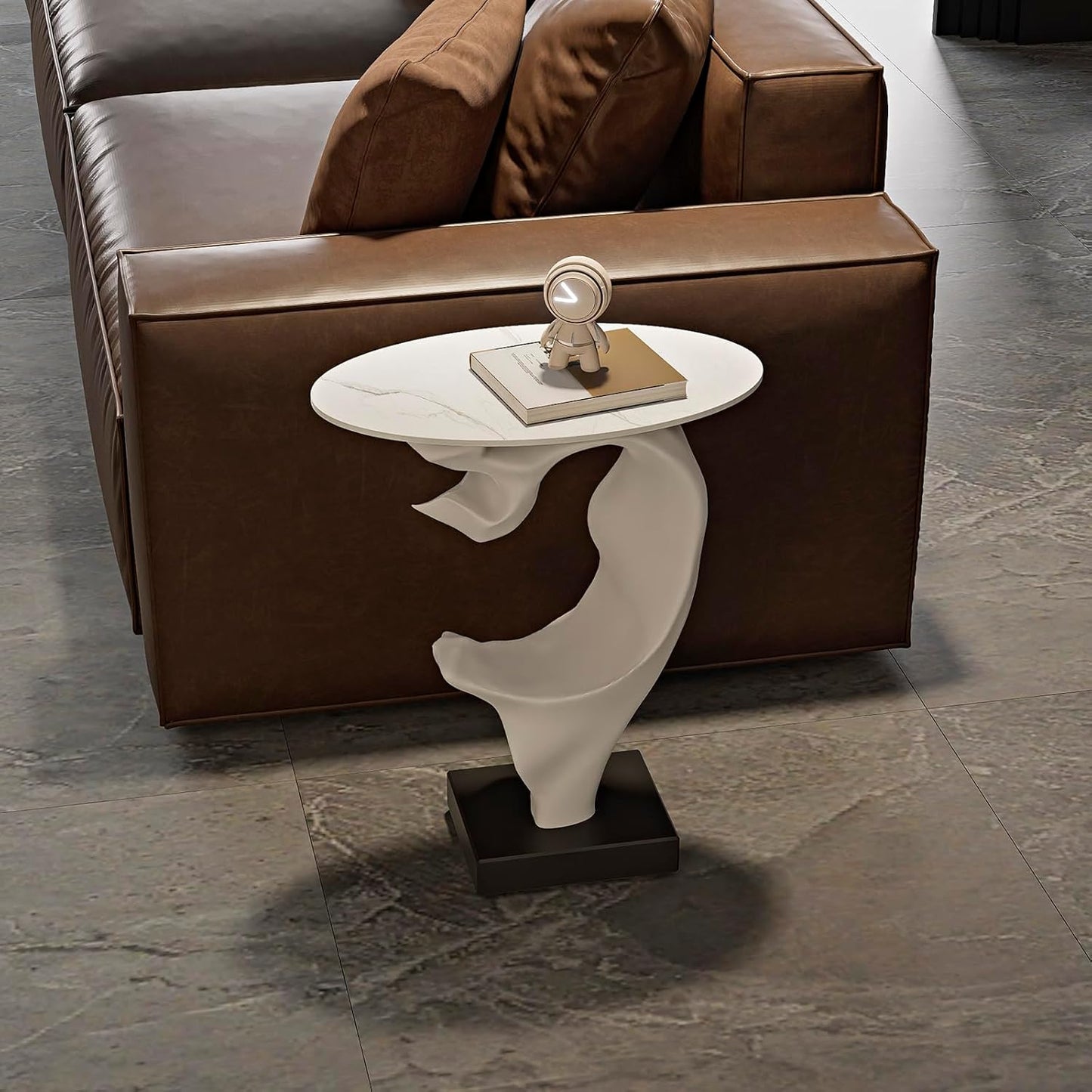 Modern Artistic Coffee Table, Luxury Semicircular Side Table, High-Strength FRP Frame, Artistic Design End Table for Living Room, Bedroom, or Office