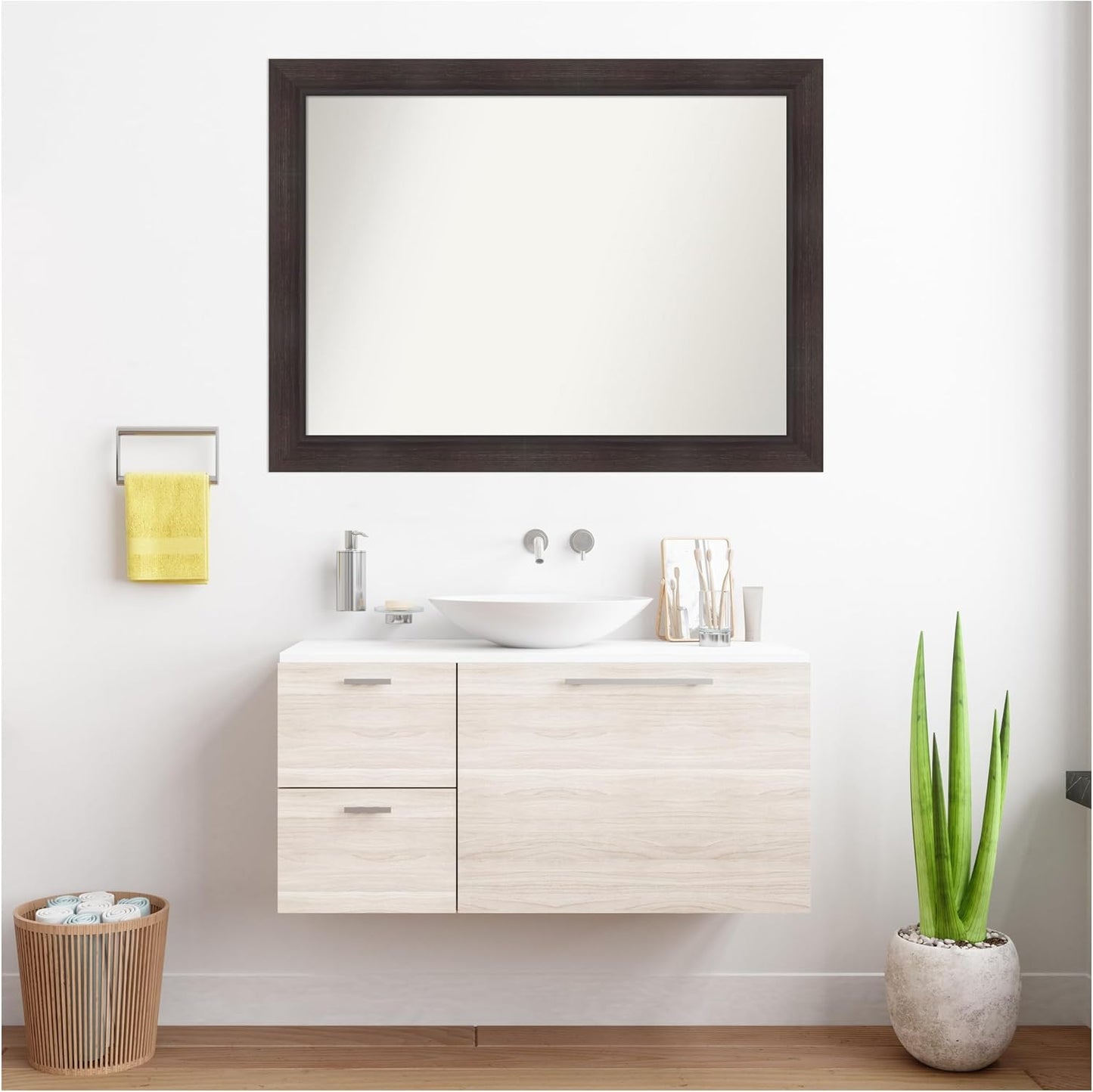 Amanti Art Brown Bathroom Mirror for Over Sink, 33x44 Sloped Espresso Rectangle Vanity Mirror, X-Large Modern Frame, Hangs Horizonally and Vertically, Bathroom Wall Decor, Non-Beveled Edge