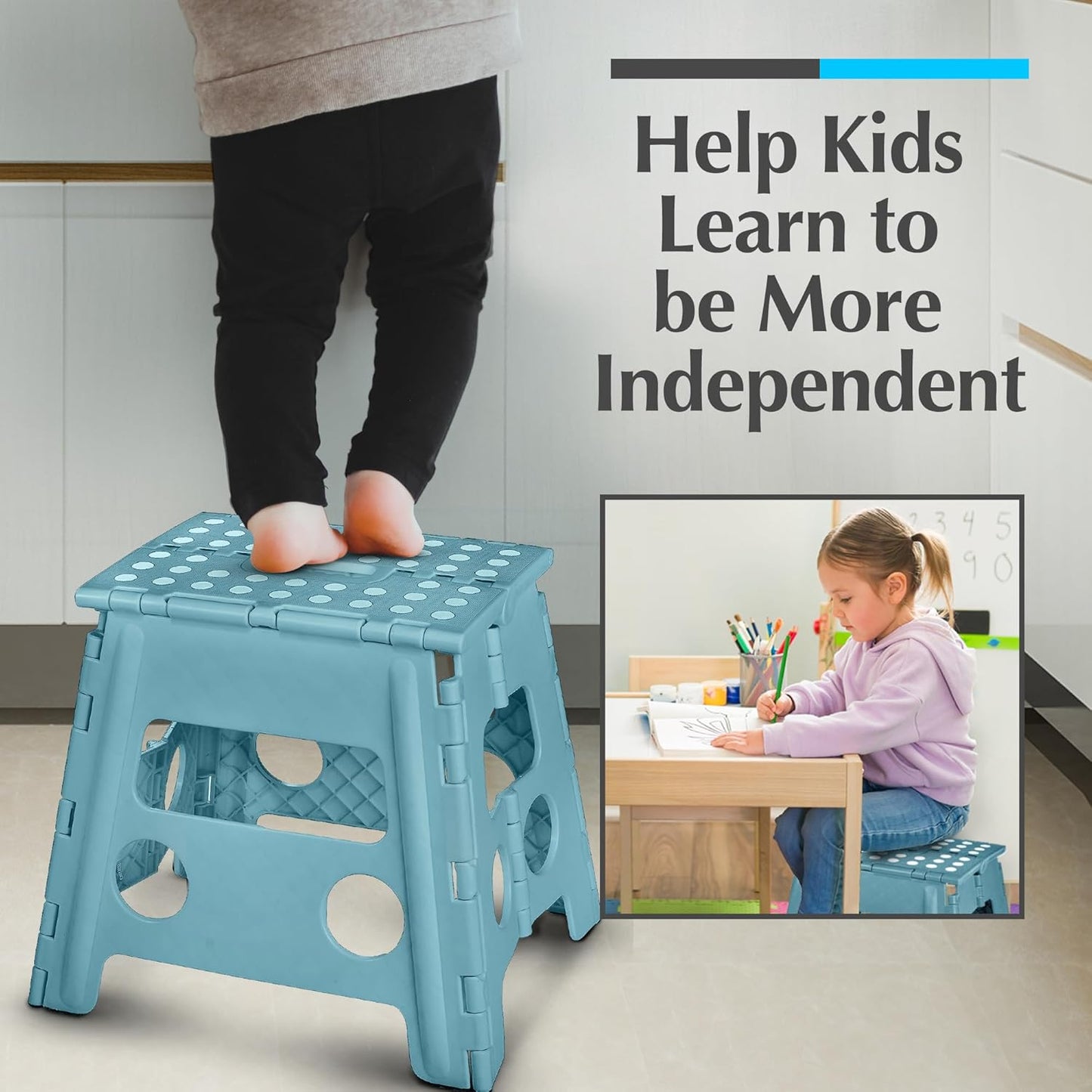 Handy Laundry Folding Lightweight Step Stool - Sturdy Enough to Support Adults and Safe Enough for Kids - Opens Easy with One Flip - Great for Kitchen, Bathroom or Bedroom (Teal - 13 inch)
