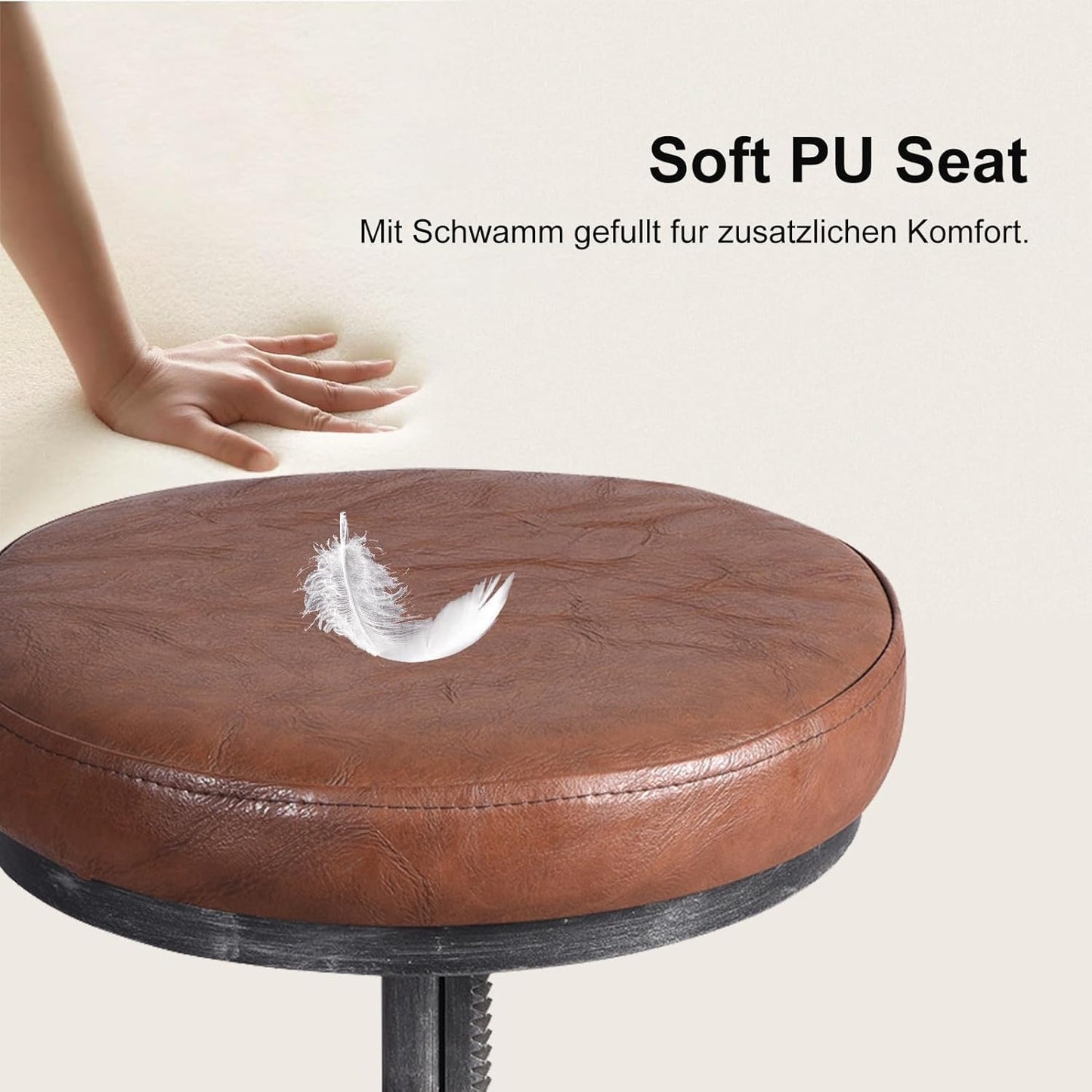 LOKKHAN American Antique Steampunk Deco Vintage Industrial Bar Cafe Stool, Retro Stylish Cast Iron Base Swivel Round Leather Top, Easily Adjusts by Crank Handle