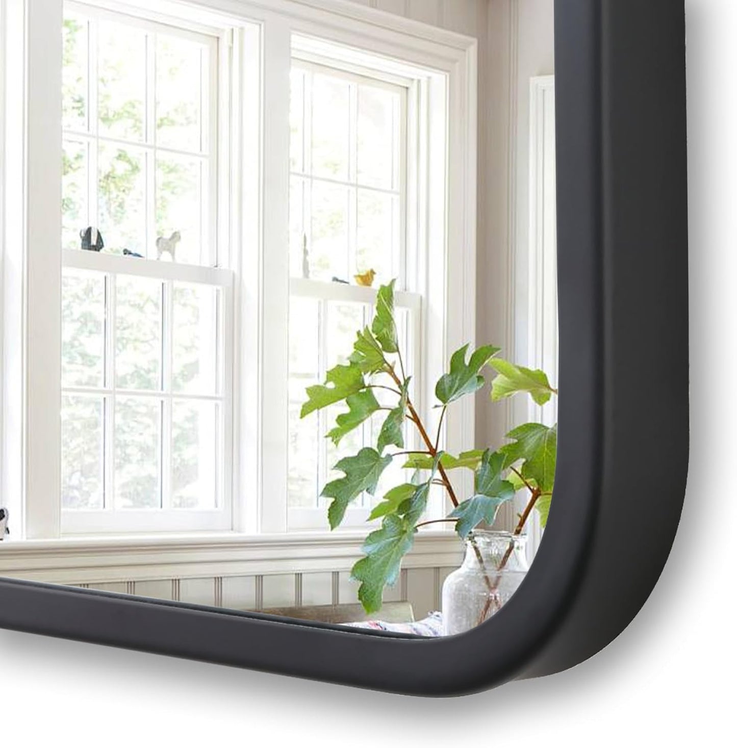 27"x40" Bathroom Wall Mirror with Matte Black Metal Frame & HD Glass, Copper-Free Mirrors Modern Rectangle Round Corner Framed Vanity Mirror - Horizontal or Vertical Installation