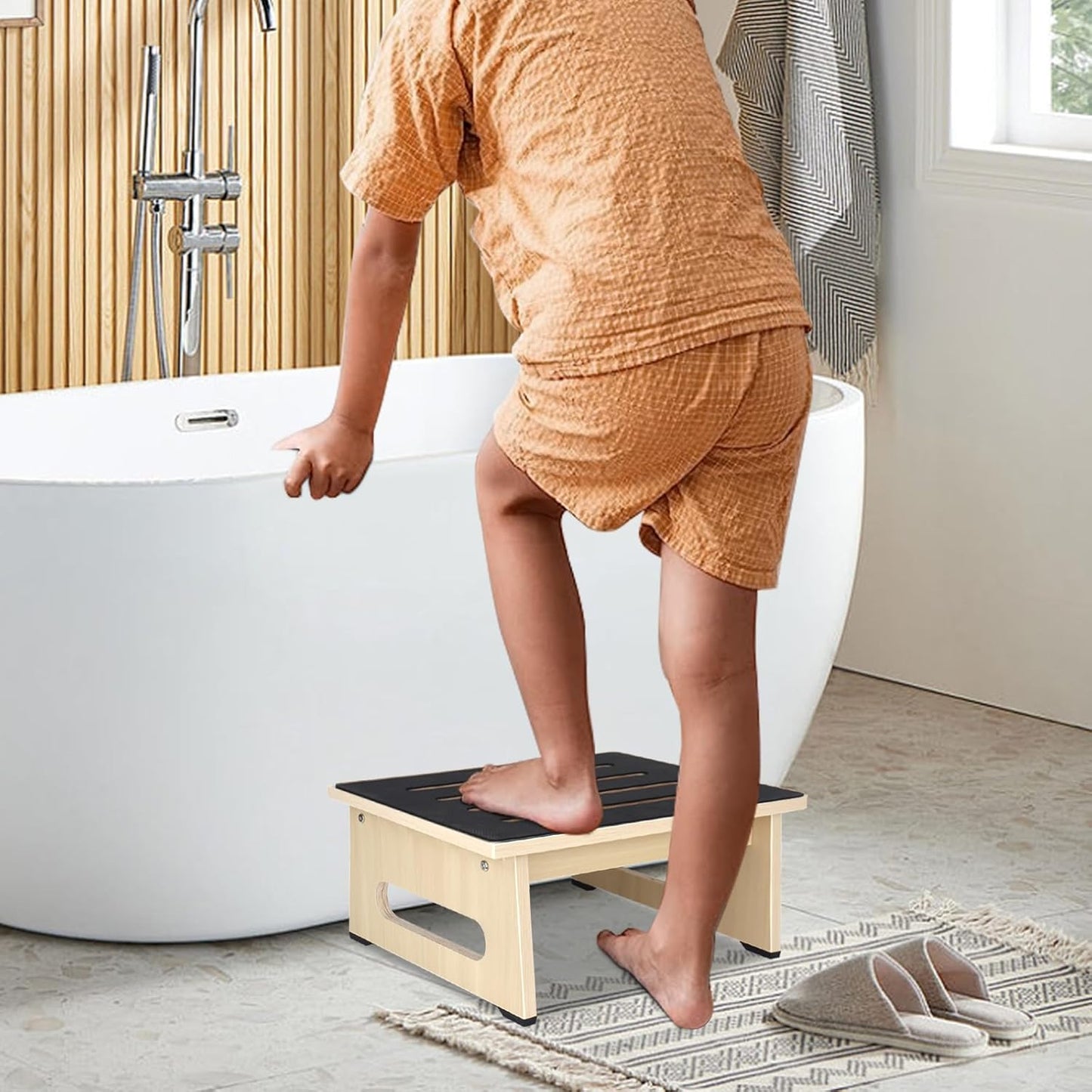 One Step Stool for Adults Seniors with Non-Slip Rubber Stepping Feet, Heavy Duty Platform Step Stools, 6.9 in Portable Bed Steps for High Beds for Bathroom, Bedroom, Kitchen & Kids Bedside Support