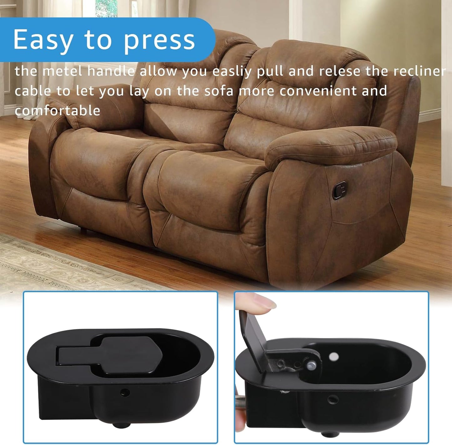 Metal recliner handle replacement, backrest tilt adjuster replacement parts, used for Ashley and most brands of sofa recliners to replace release handle puller, exposed cable length 4.9 inches (2 pcs)