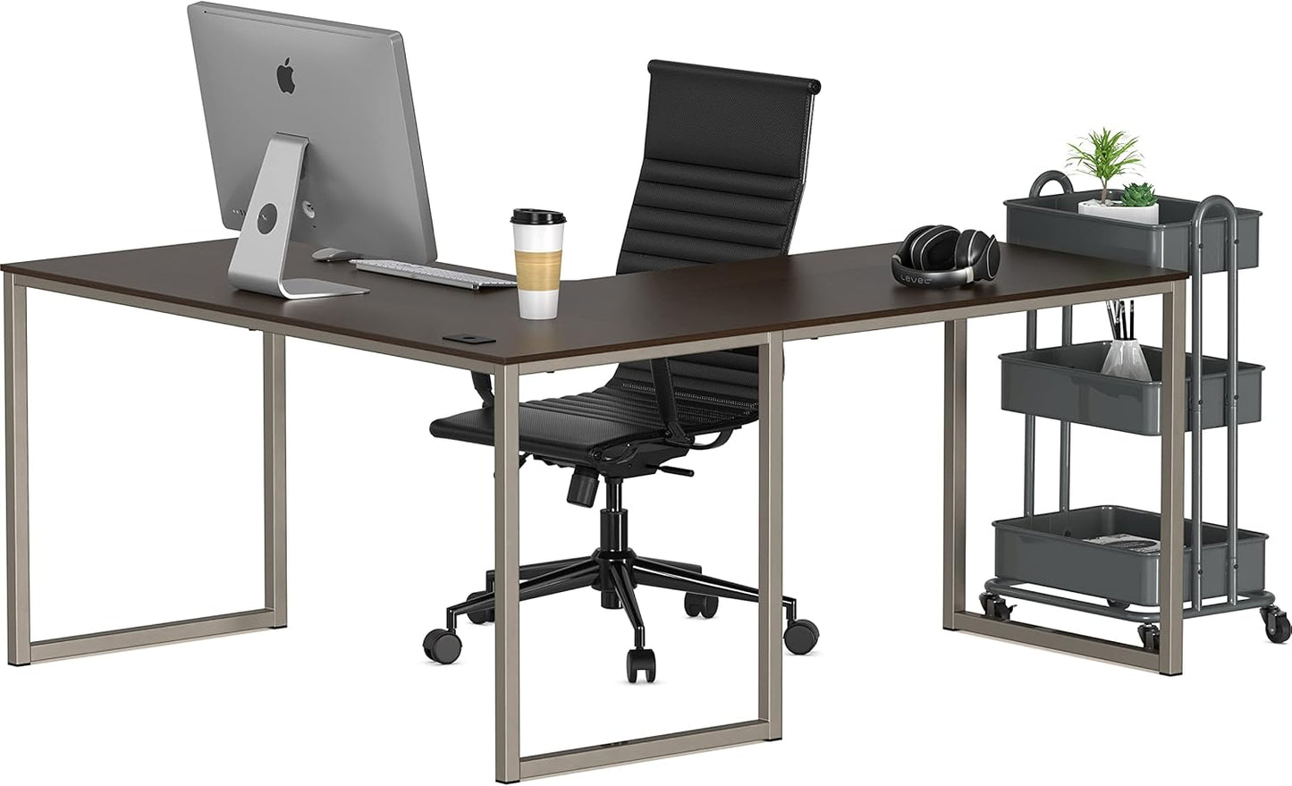 SHW Mission 55 x 60 Inches L-Shape Home Office Computer Desk, Espresso