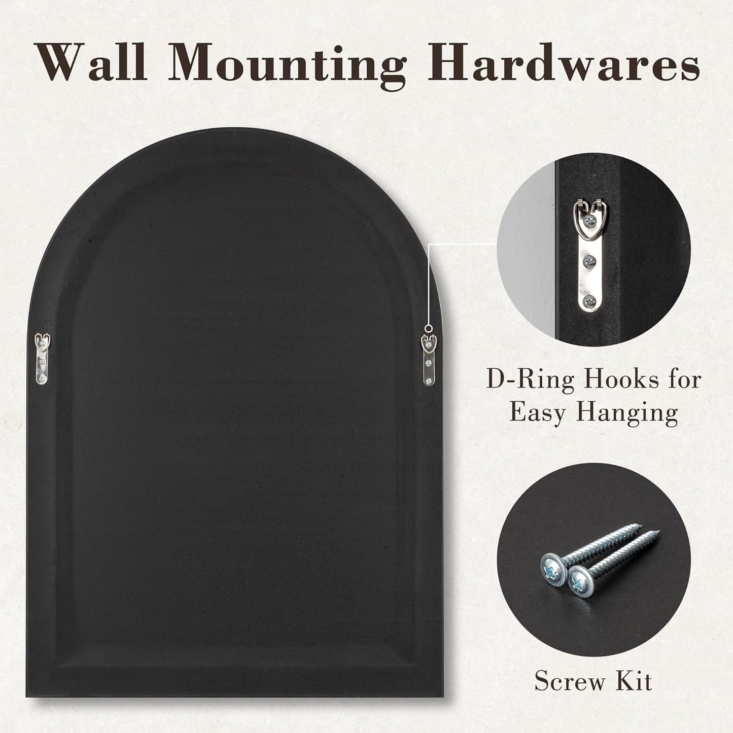 Axeman 32x48 Arched Wall Mirror, Decorative Bathroom Mirror, Traditional Vintage Wall Mounted Mirror with Beaded Frame for Accent Living Room Vanity Bedroom Entryway, Black