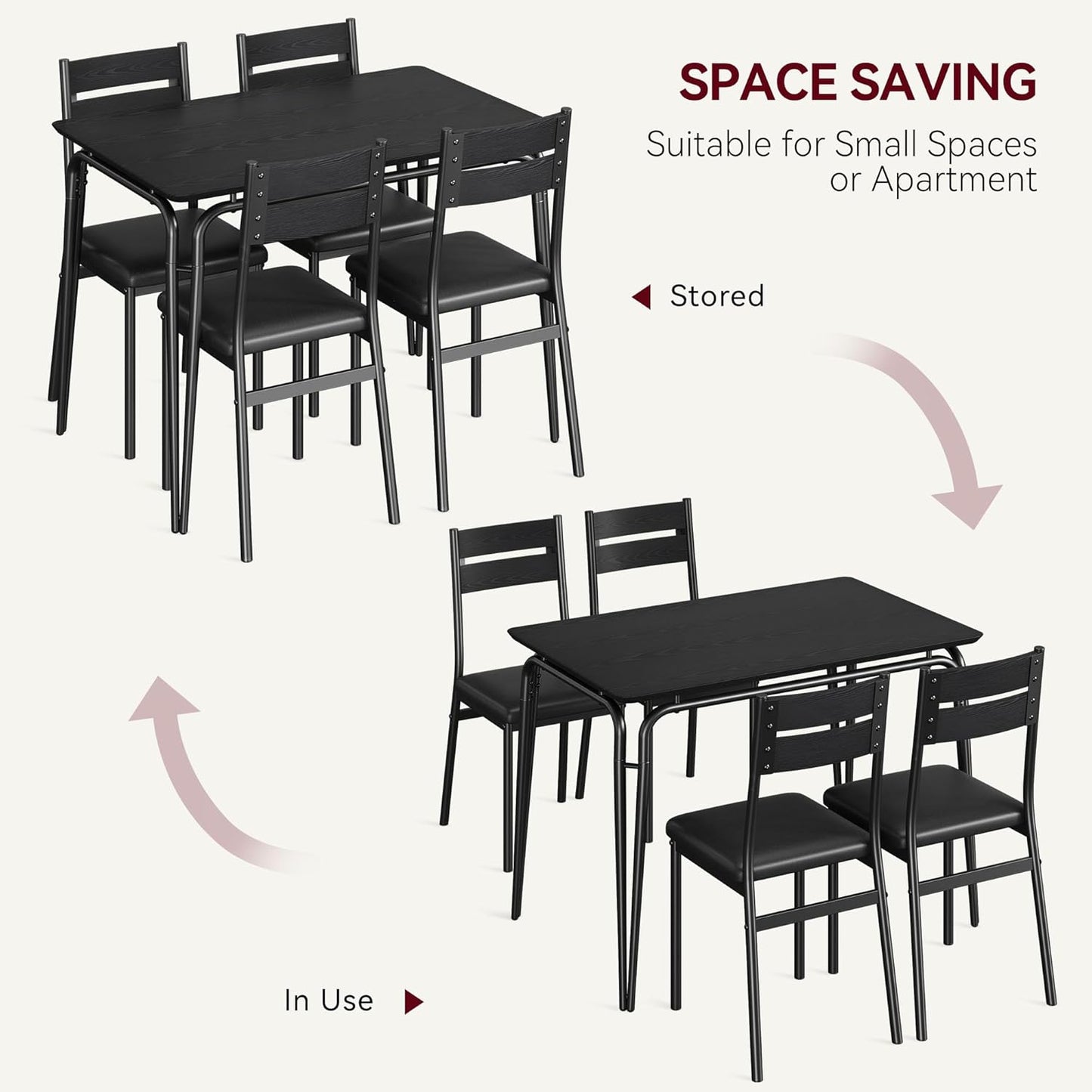 Dining Table for 4, Small Table and Chairs Set of 4, Square Dinette Set for 4, 5 Piece Kitchen & Dining Room Sets for Small Space (Black, Table with 4 Upholstered Chairs)
