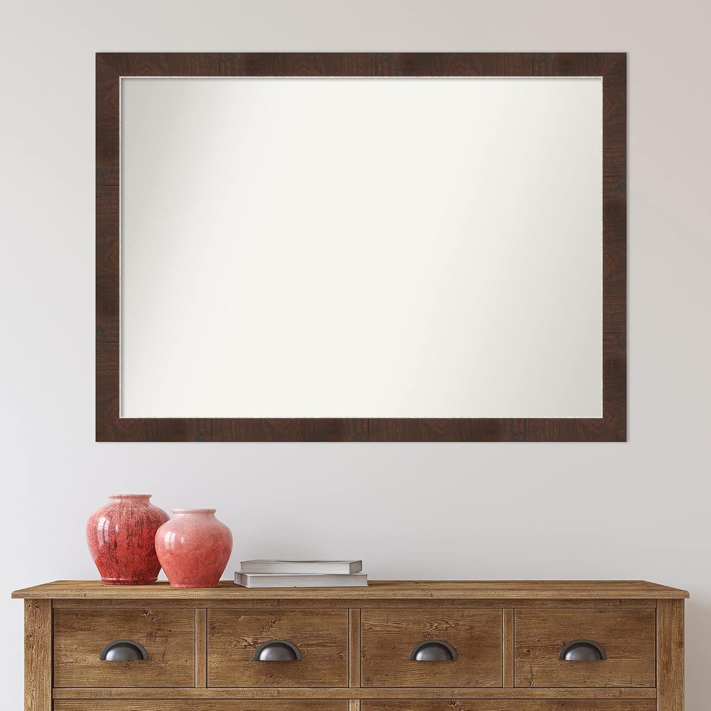 Amanti Art Brown Bathroom Mirror for Over Sink, 32x43 Wildwood Brown Rectangle Vanity Mirror, X-Large Country Rustic Frame, Hangs Horizonally and Vertically, Bathroom Wall Decor, Non-Beveled Edge