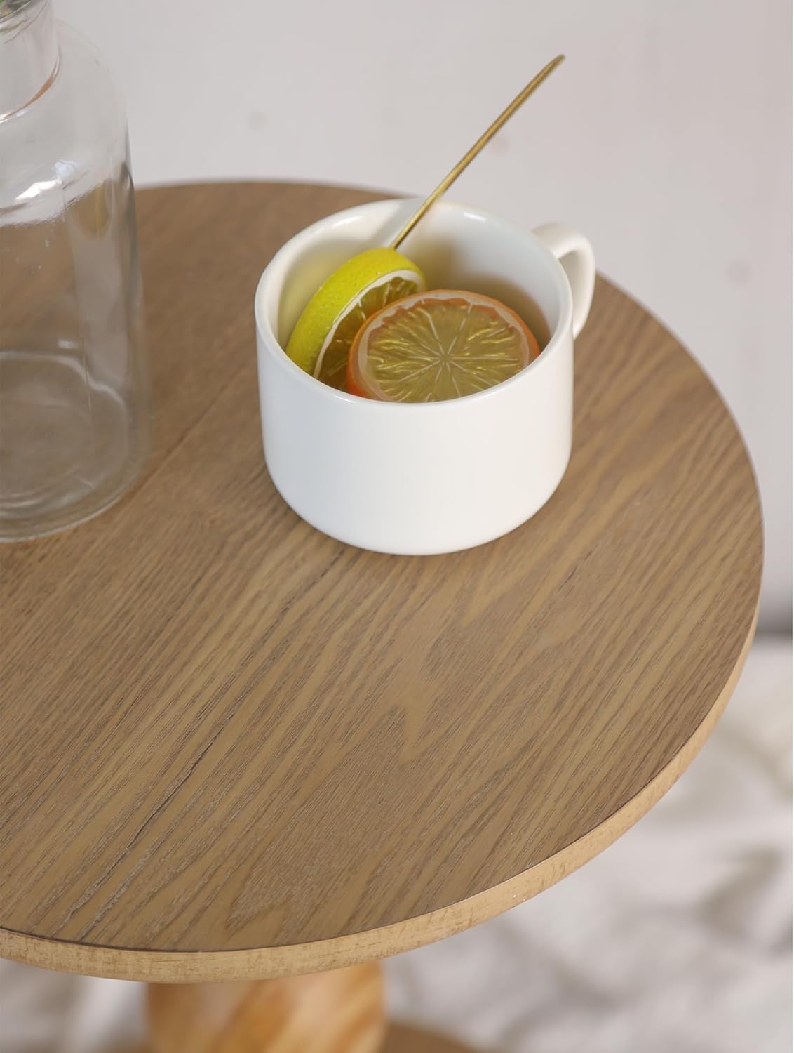 Round Wooden Side Table with Stacked Ball Pedestal Base, Accent Nightstand for Living Room, Bedroom, Corners (Natural)