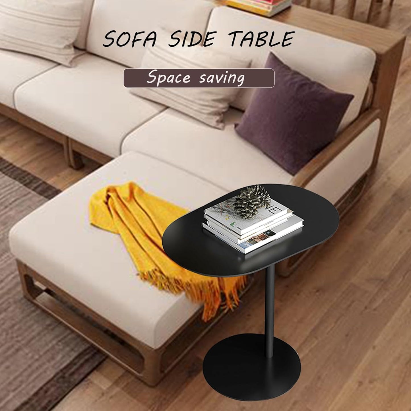 C-Shaped Side Table, Iron End Table for Couch Sofa and Bed, Small Metal Black Side Tables for Living Room Bedroom (Black, High-24.8in/63cm)