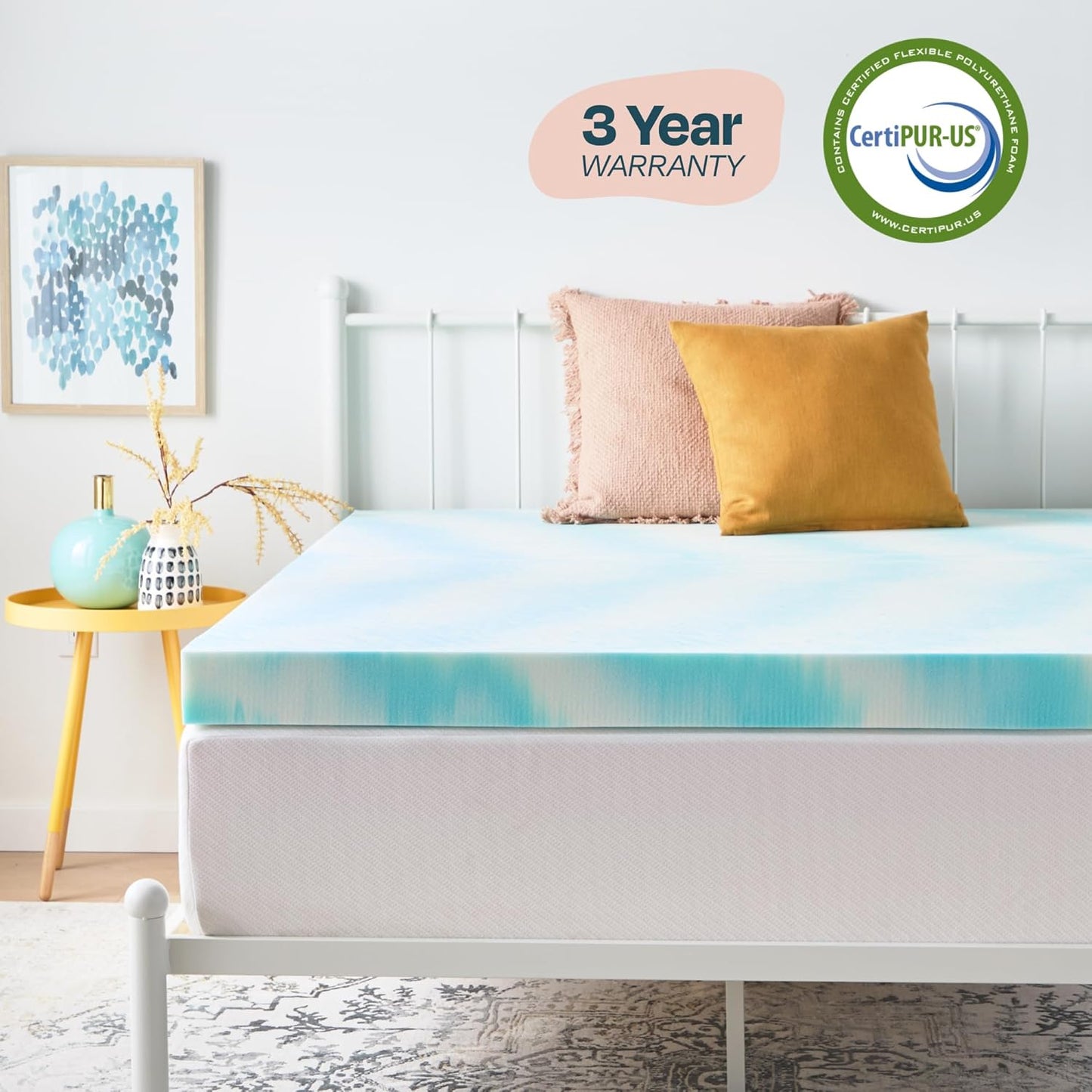 Linenspa 4 Inch Gel Swirl Memory Foam Mattress Topper – Cooling Gel Infused – Pressure Relieving Bed Topper - Mattress Pad – CertiPUR Certified - Queen Size