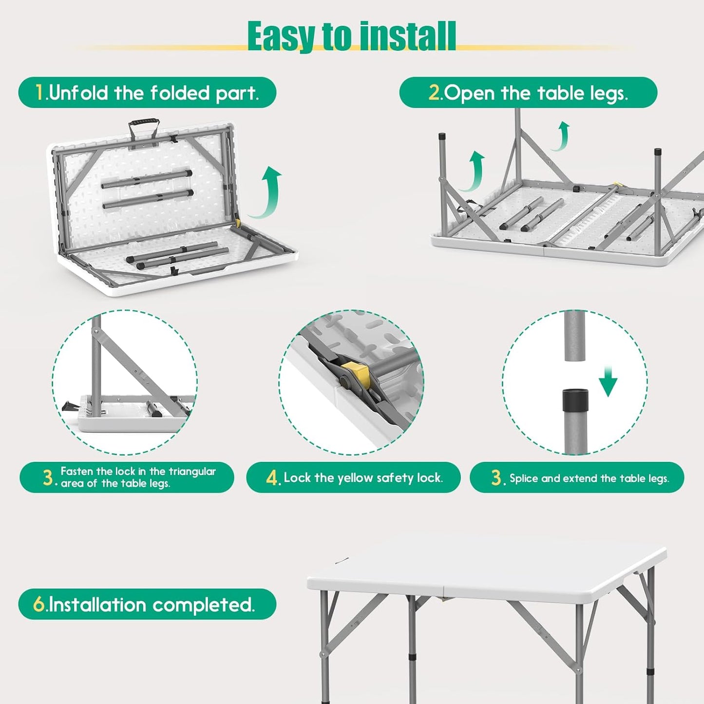 HLPB 34'' Square Folding Card Table, Fold-in-Half Portable Dining Table with Handle and Safety Lock, Foldable Plastic Dining Table Indoor Outdoor for Camping, Picnic and Party Event, White