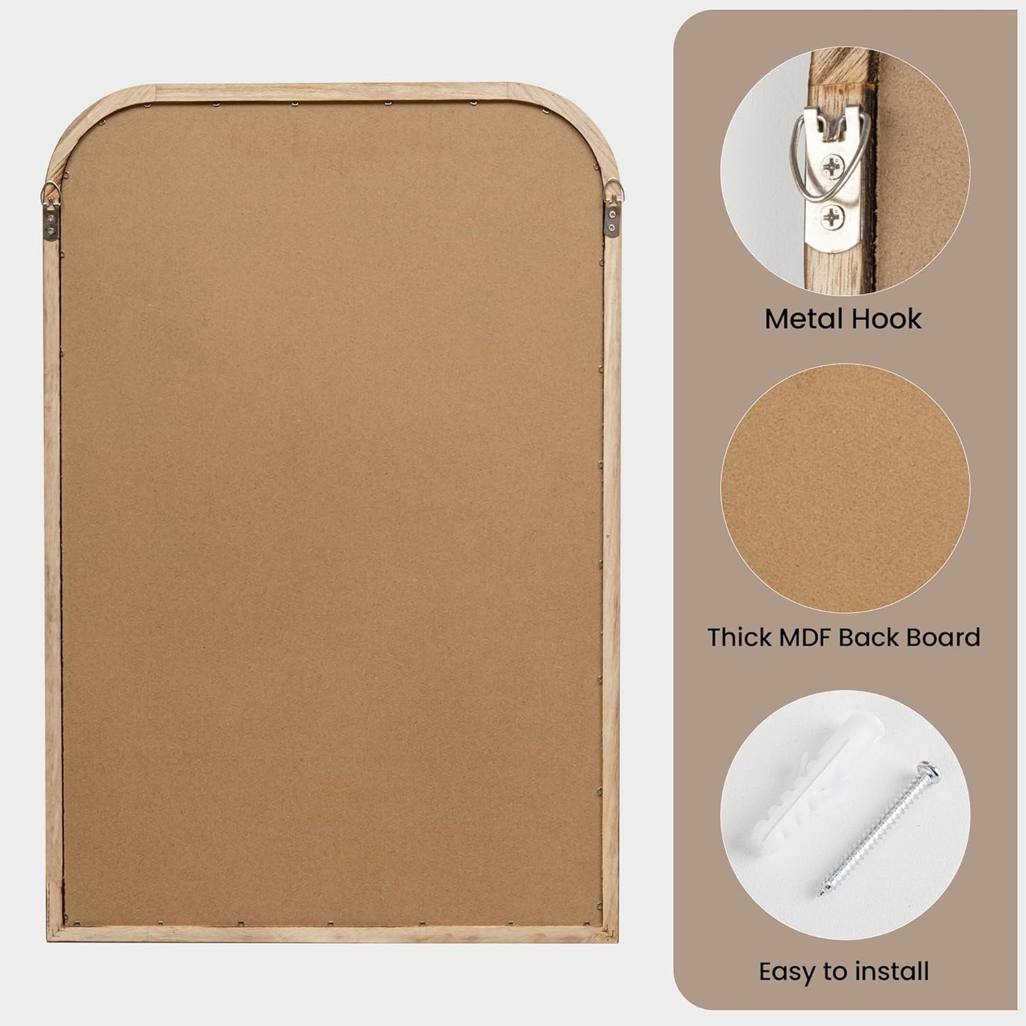 20"x30" Solid Wood Bathroom Mirror Arch Tempered Glass for Wall Mounted, Rustic Wood Frame Wall Mirror Decorative for Living Room Bedroom Vanity Mirror Entryway Mirror, Rustic Brown