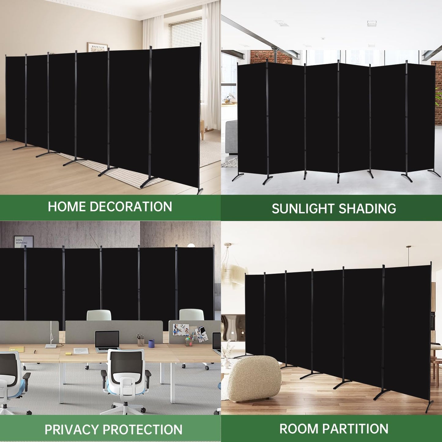 YASRKML Room Divider Folding Privacy Screens, Portable Room Divider Panel 6 Panel Partition Room Dividers Screen, Freestanding Room Partitions and Dividers Fabric Dividers for Room Separation, Black