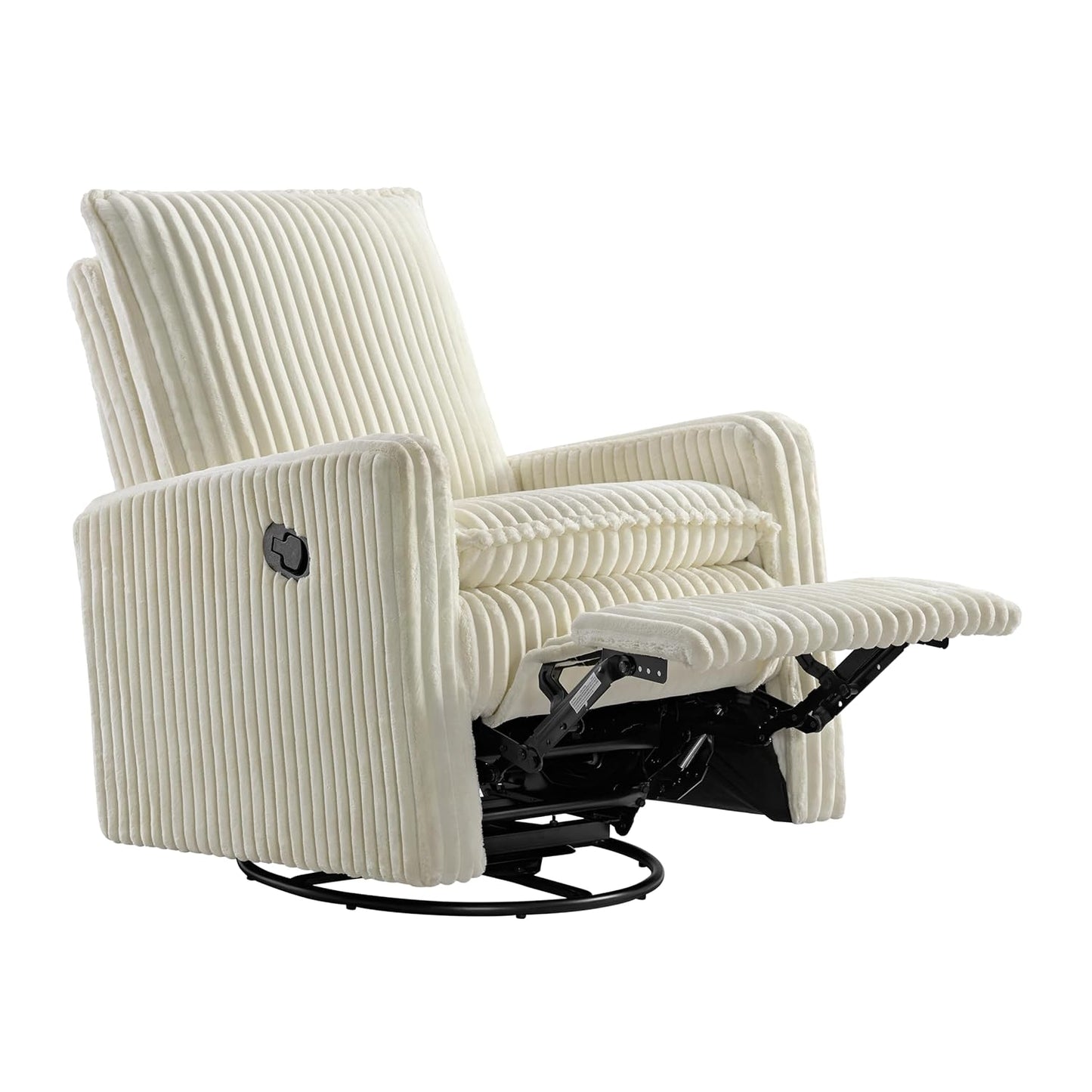 Oxford Baby Uptown Upholstered Swivel Glider and Recliner Nursery Chair - Corduroy, Pearl White