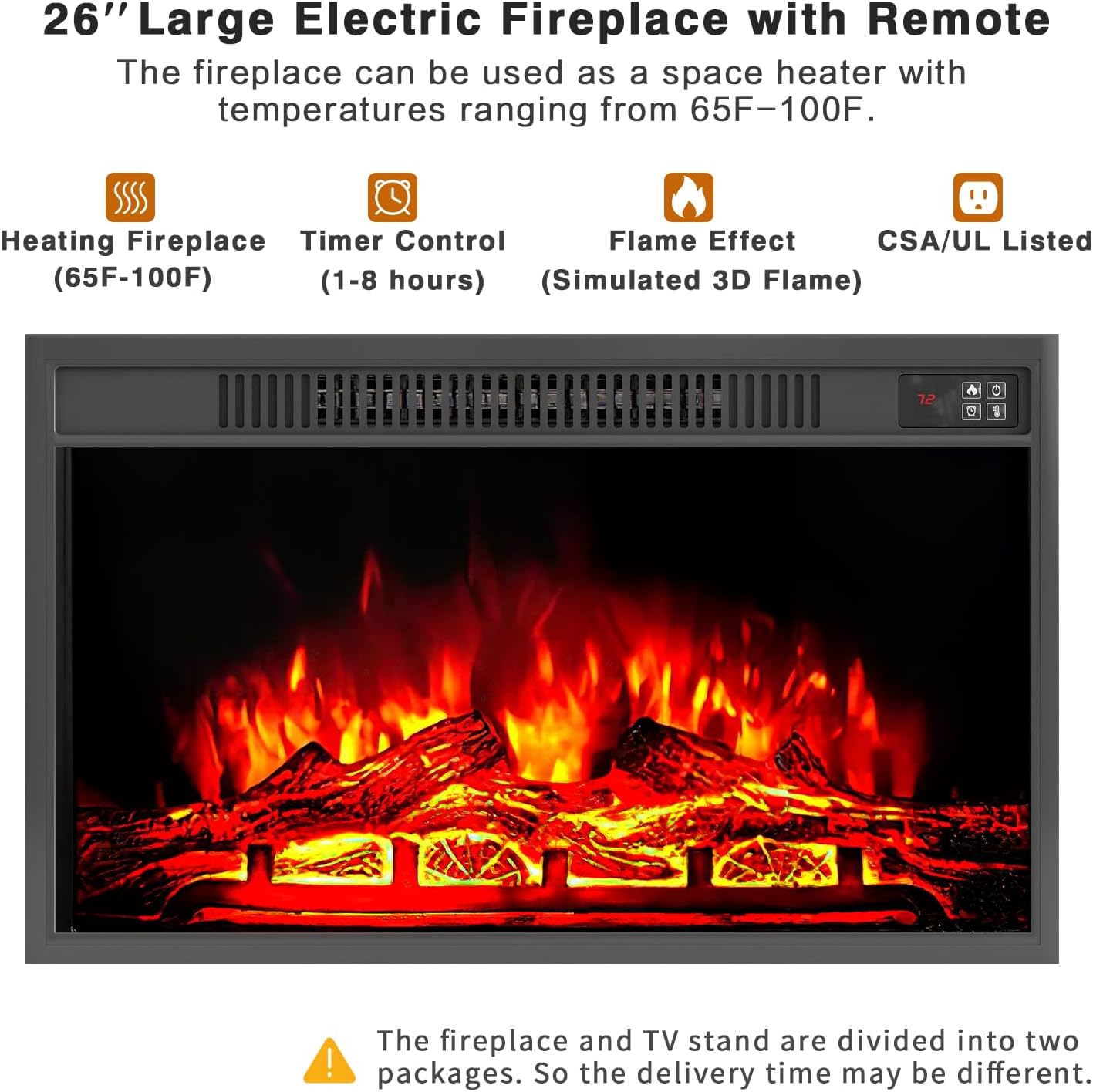 YESHOMY Fireplace TV Stand for Television up to 65+ Inch with Storage and Farmhouse Sliding Barn Doors, Entertainment Center with Cabinet and Shelves, Media Console for Living Room, White