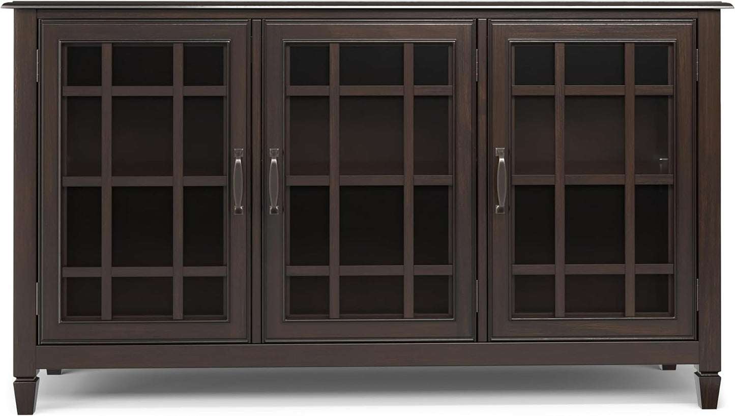 SIMPLIHOME Connaught SOLID WOOD 60 inch Wide Traditional Wide Storage Cabinet Buffet in Chestnut Brown for the Living Room, Entryway and Family Room