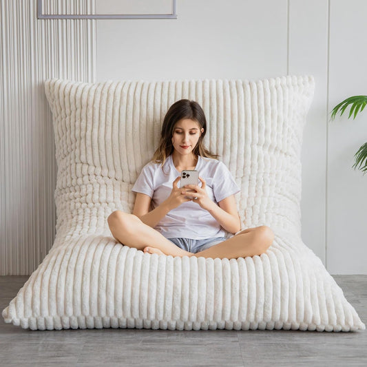 BYBYME 3 in 1 Bean Bag Chairs, Bean Bag Bed for Adults High-Density Foam Filling, Convertible Sofa Bed Faux Fur, Giant Bean Bag Chairs for Adults