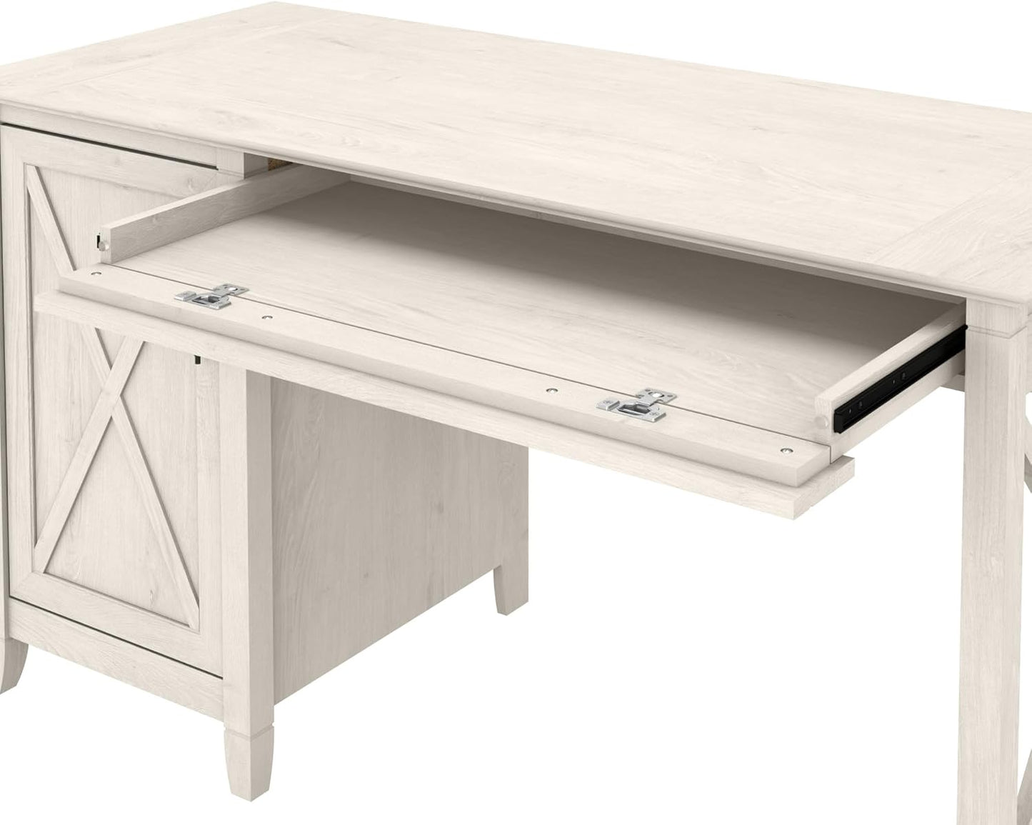 Bush Furniture Key West Computer Desk with Storage, Farmhouse PC Table for Home Office in Linen White Oak, 54W x 24D