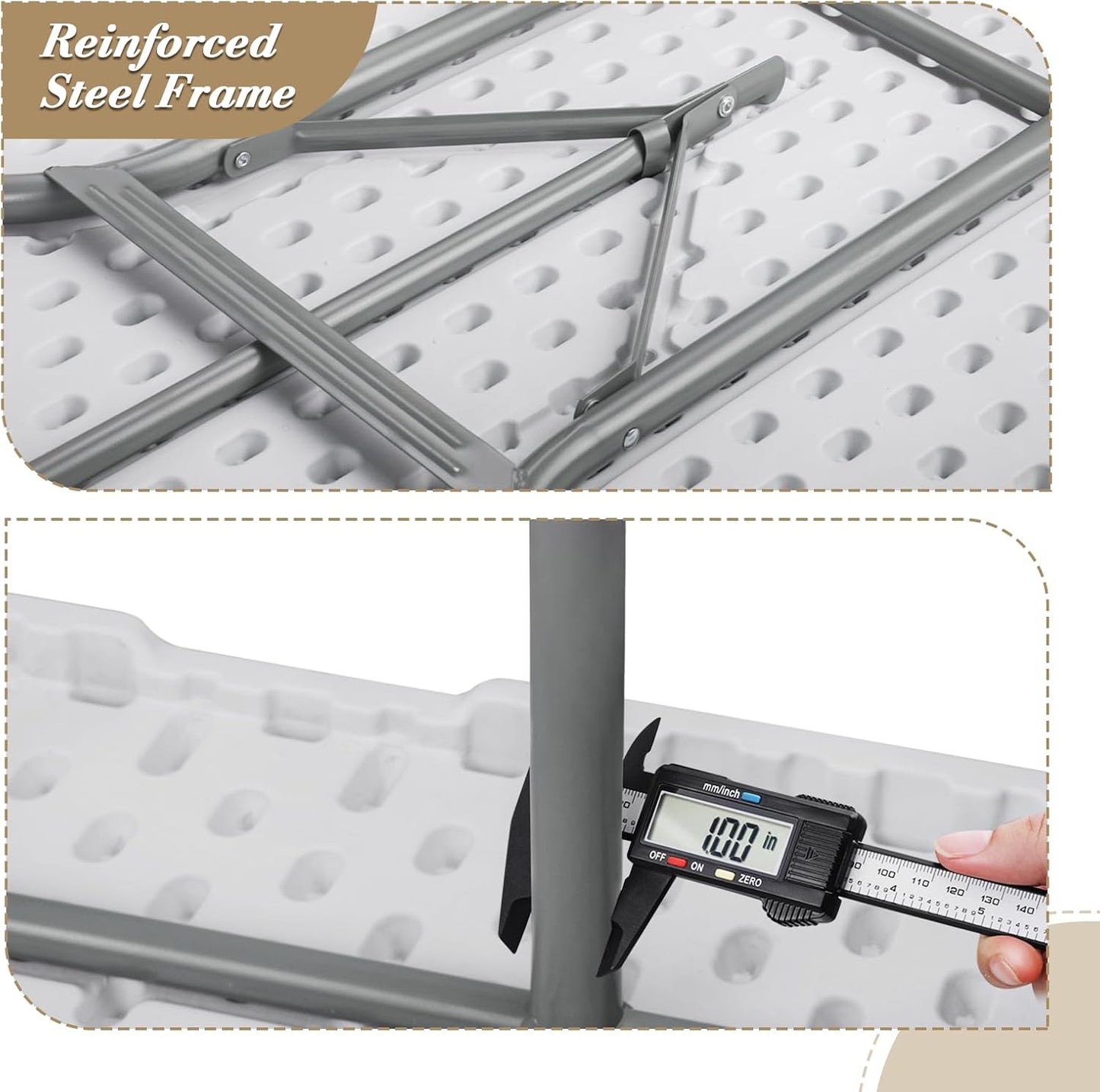 Athena Collection 6 ft Square Folding Dining Table, Large Plastic Foldable Table Portable with Carry Handle, Heavy Duty Fold-in-Half Utility for Indoor Outdoor Party Camping Picnic, White