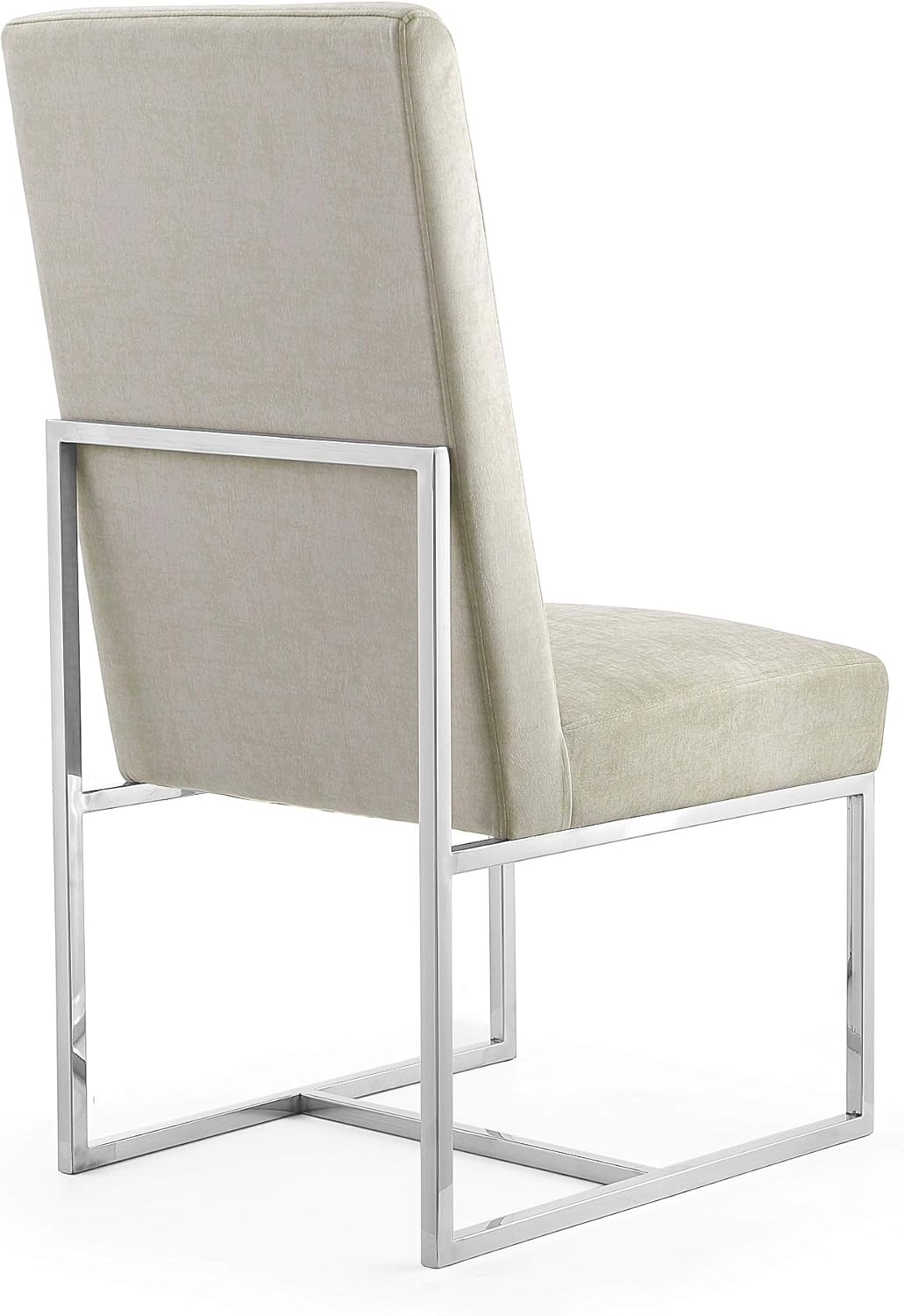 Manhattan Comfort Element Modern Velvet Dining Chairs, High Density Foam, Chrome Finish Stainless Steel Frame, High-Back, Fully Assembled Industrial Chic Accent Furniture, Set of 1, Champagne