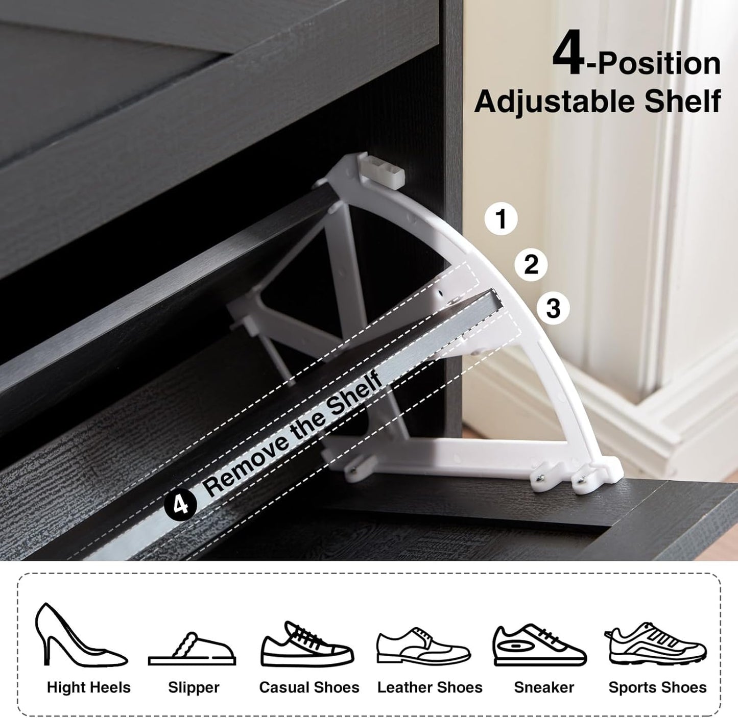 Shoe Storage Cabinet,Farmhouse Shoe Organizer with 4 Flip Drawers & Barn Door Design,Freestanding Hidden Slim Narrow Shoe Rack Cabinet for Entryway,Foyer,Hallway,Black