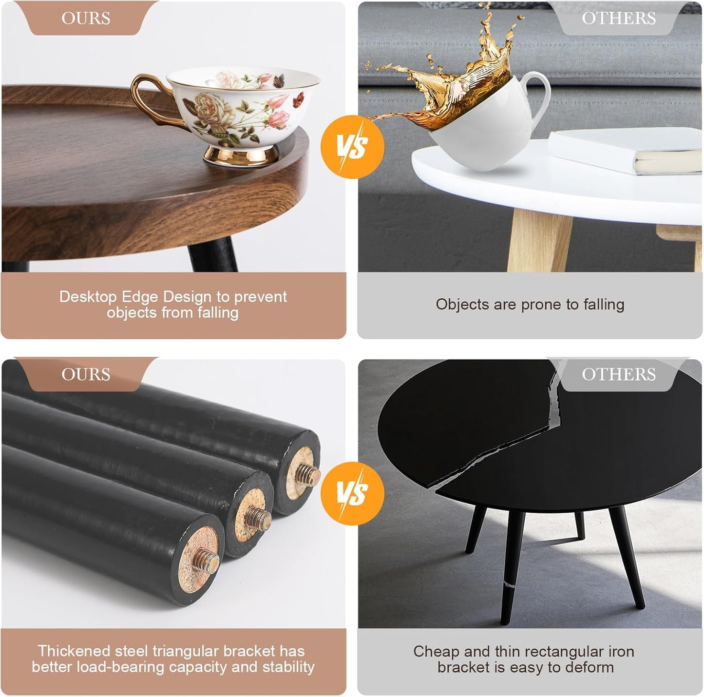 Nesting Coffee Table Set of 2, Modern Round Coffee Tables Nesting Side Table Set, Easy Assembly Nesting Tables for Living Room, Walnut Wood End Tables for Home Office Yard