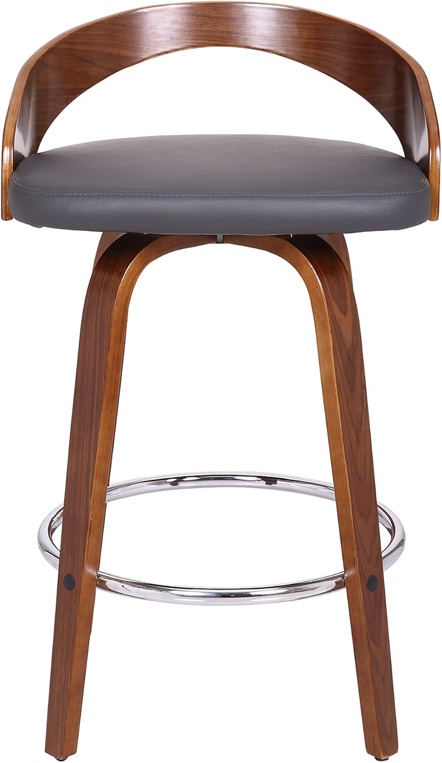 Armen Living Sonia 26" Counter Height Swivel Gray Faux Leather and Walnut Wood Bar Stool