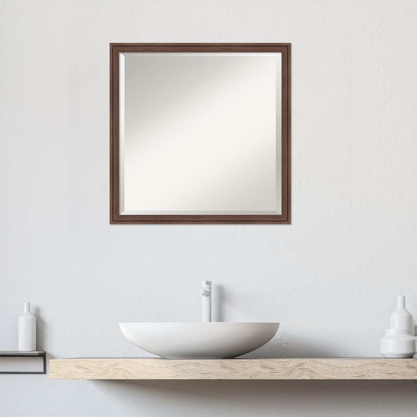 Amanti Art Brown Bathroom Mirror for Over Sink, 22x22 Florence Medium Brown Square Vanity Mirror, Medium Casual Frame, Hangs Horizonally and Vertically, Bathroom Wall Decor, Beveled Edge from WI, USA